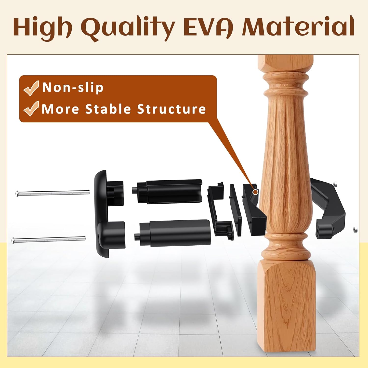 Baby Gate Banister Adapter:2Pcs Baby Stair Gate Kit Stair Post Fitting Kit Babys Gates for Stairs, Safety Stair Adapter Fit for Stair Gate Against Stairs Posts (Black, Not Include The Gate) - Image 6