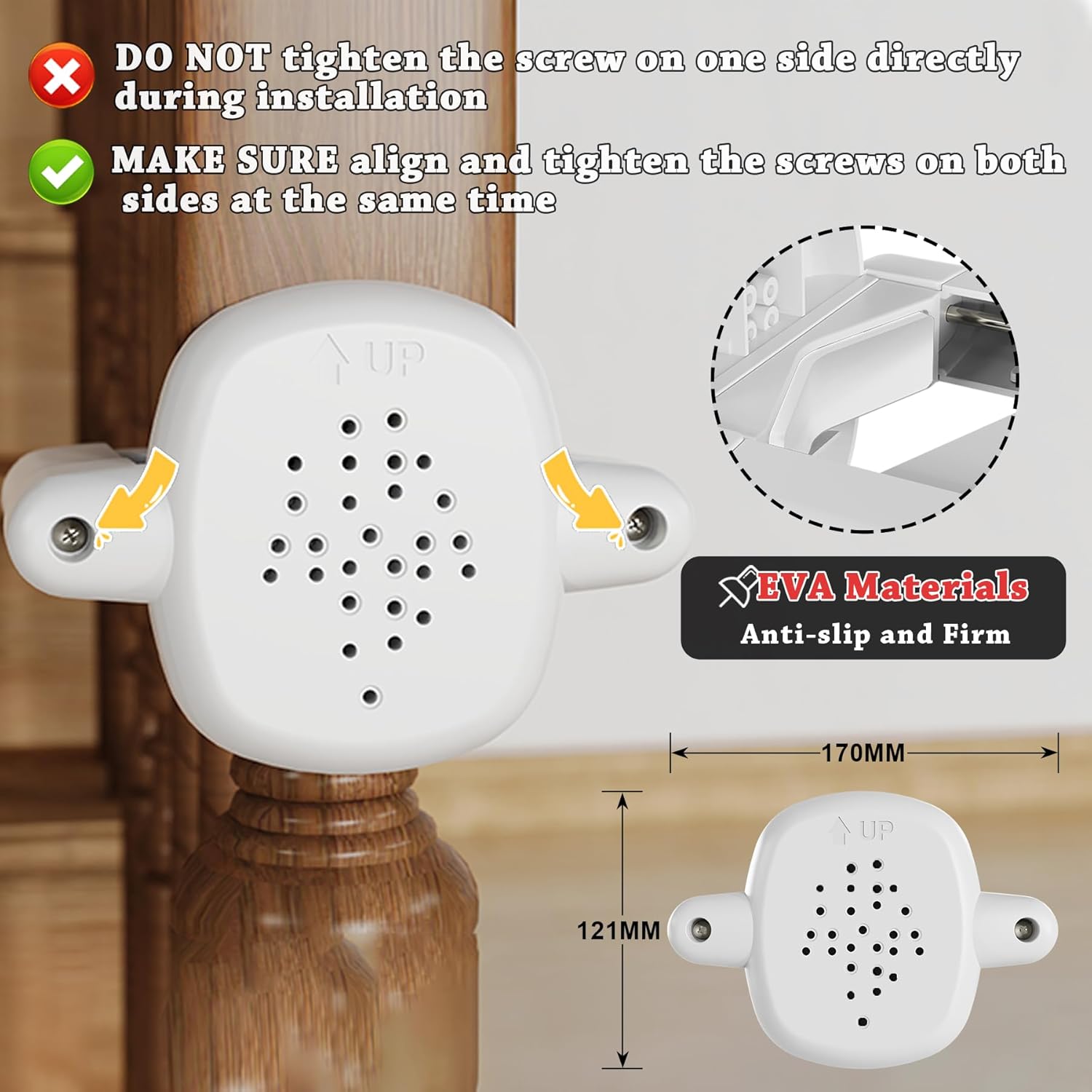 TXTLDB 2 Pcs Baby Gate Banister Adapter, No Drilling Stair Mounting Fittings Fits 1.57''- 3.94'' Wide Square/Round Railing, Works with Retractable/Mesh/Iron Gates, Stair Banister Protector (White)