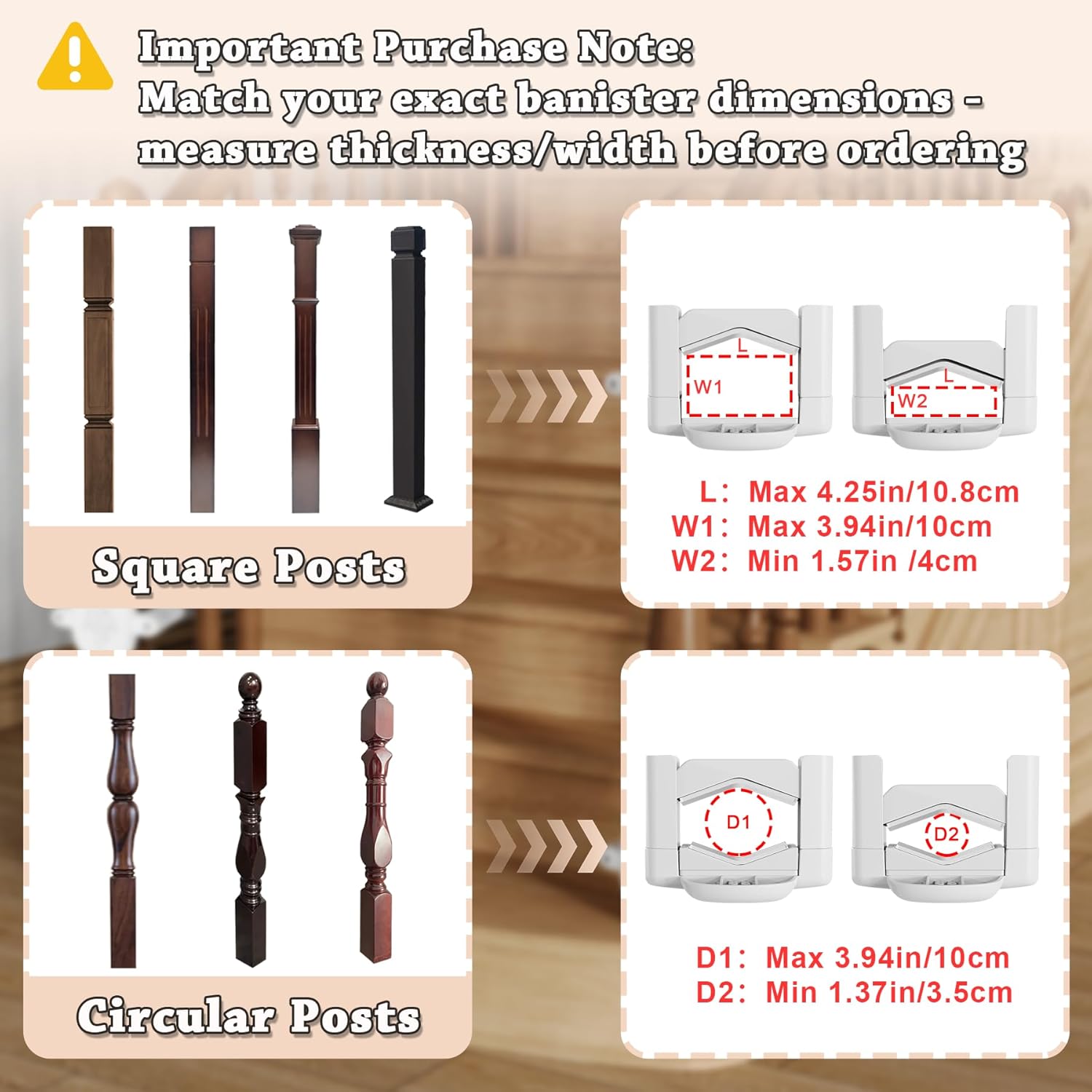 Alternative view of TXTLDB 2 Pcs Baby Gate Banister Adapter, No Drilling Stair Mounting Fittings Fits 1.57''- 3.94'' Wide Square/Round Railing, Works with Retractable/Mesh/Iron Gates, Stair Banister Protector (White)