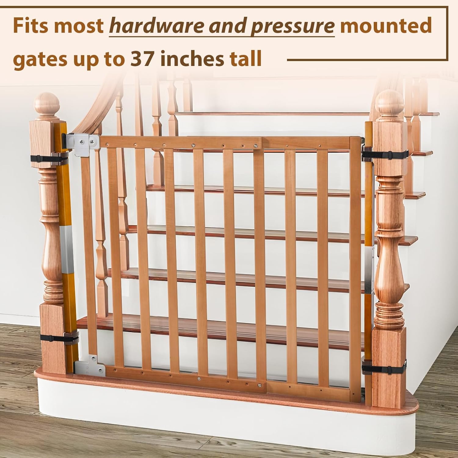 1 Pcs No Hole Stairway Baby Gate Adapter - Fits Round & Square Banisters, Compatible with Most Hardware and Pressure Mount Baby Gates Up to 37 inches Tall