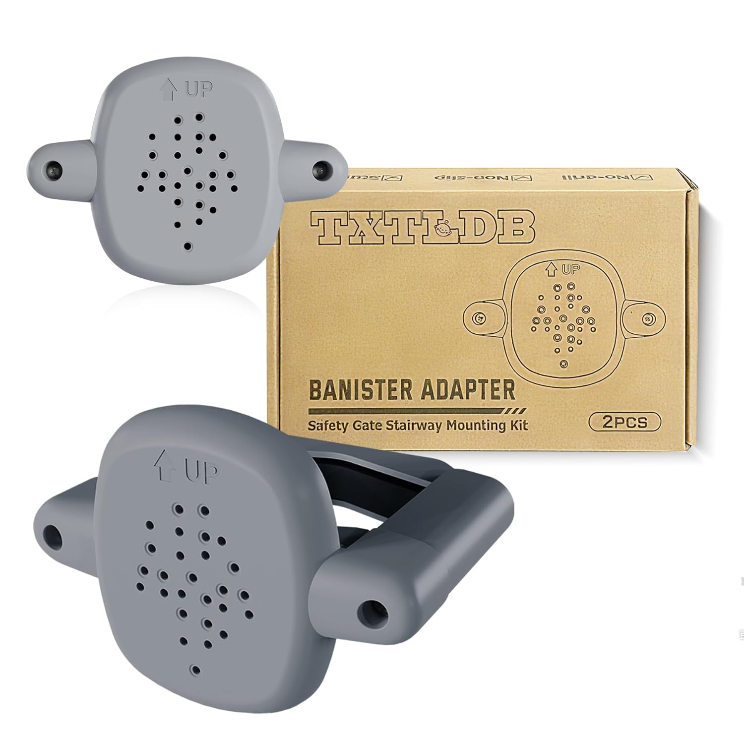 TXTLDB 2 Pcs Baby Gate Banister Adapter, No Drilling Stair Mounting Fittings Fits 1.57''- 3.94'' Wide Square/Round Railing, Works with Retractable/Mesh/Iron Gates, Stair Banister Protector (White) - Image 8