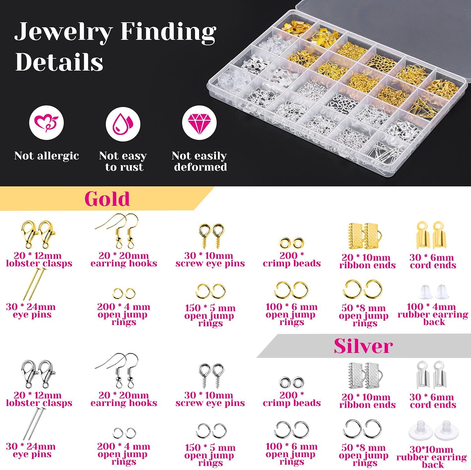 Alternative view of shynek Jewelry Making Supplies Kit for Adults, Jewelry Making Tools with Earring Hooks, Findings, Wires, Chains and Helping Hands for Crafts Making and Repair