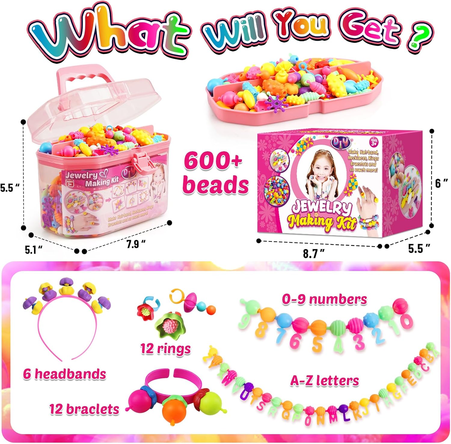 Alternative view of FUNZBO 650pcs Pop Beads - Jewelry Making Kit for 3 4 5 6 7 8 Year Old Little Girls, Arts and Crafts Toys for Kids, Necklace Bracelet Creativity Snap Set Birthday Gifts, Valentines Day Gifts for Kids
