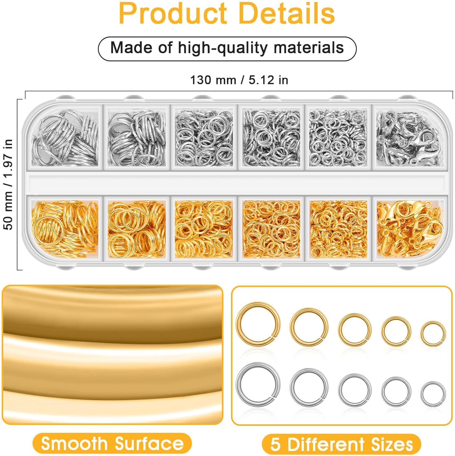 Alternative view of Anezus Jump Rings for Jewelry Making Supplies and Necklace Repair with Jump Ring Pliers and Open Jump Ring(1200Pcs Silver and Gold)