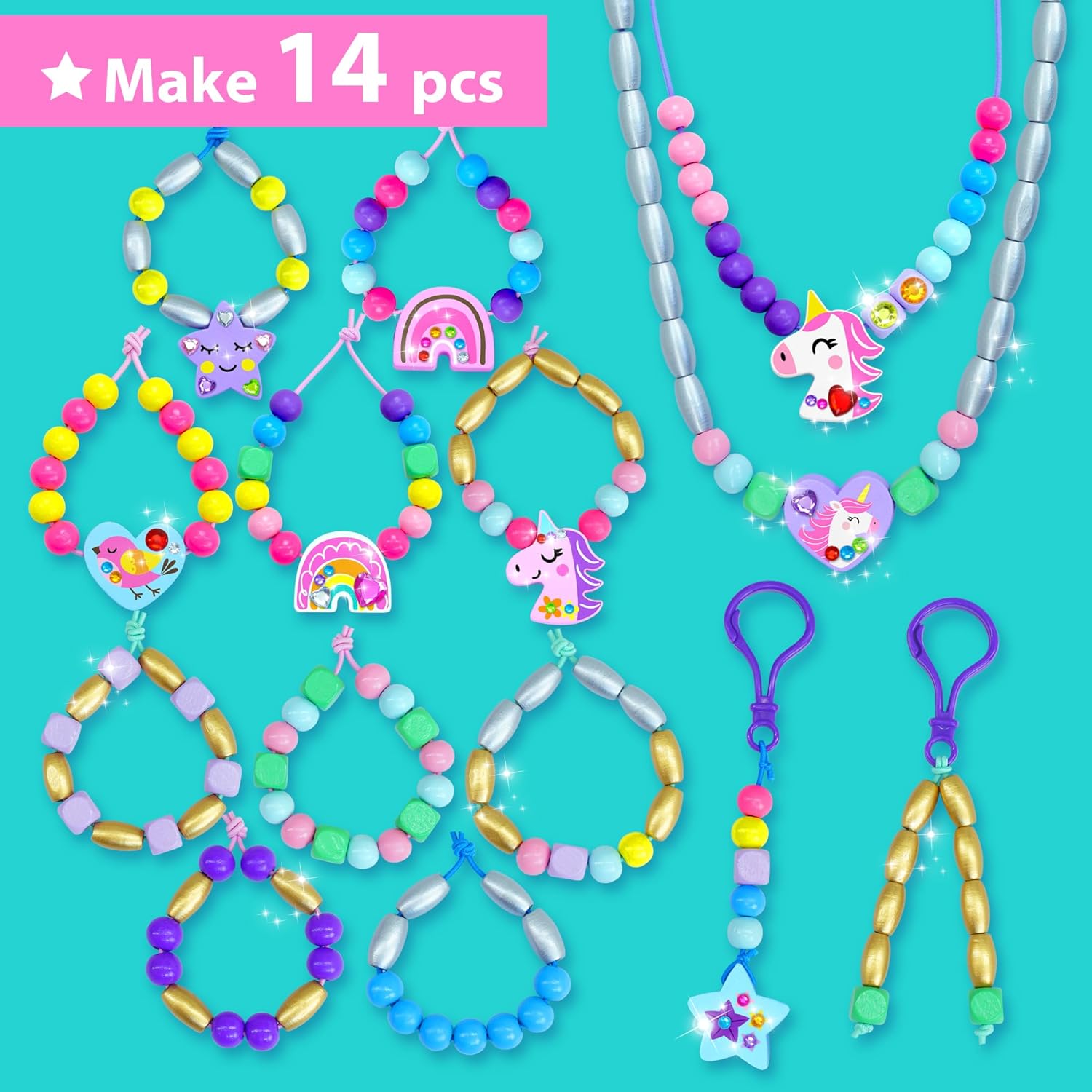 Alternative view of KRAFUN Unicorn DIY Bracelet Making Kit for Girls - Arts and Crafts Jewelry Set with Charms, Wooden Beads & Friendship Threads - Creative String Braiding & Beading Activity for Kids Ages 5-12