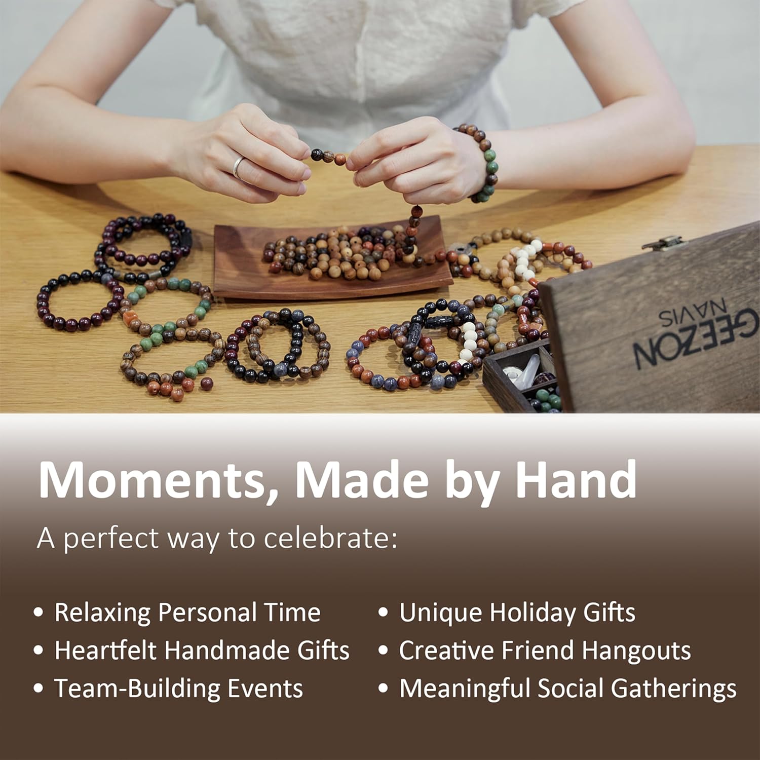 Geezon Navis Bracelet Making Kit - 10mm Natural Wooden Beads with Letters & Stone Beads - 296pcs in 16 Colors - DIY Jewelry Making Starter Kit Adult Men Women Birthday Gift Craft - Image 6