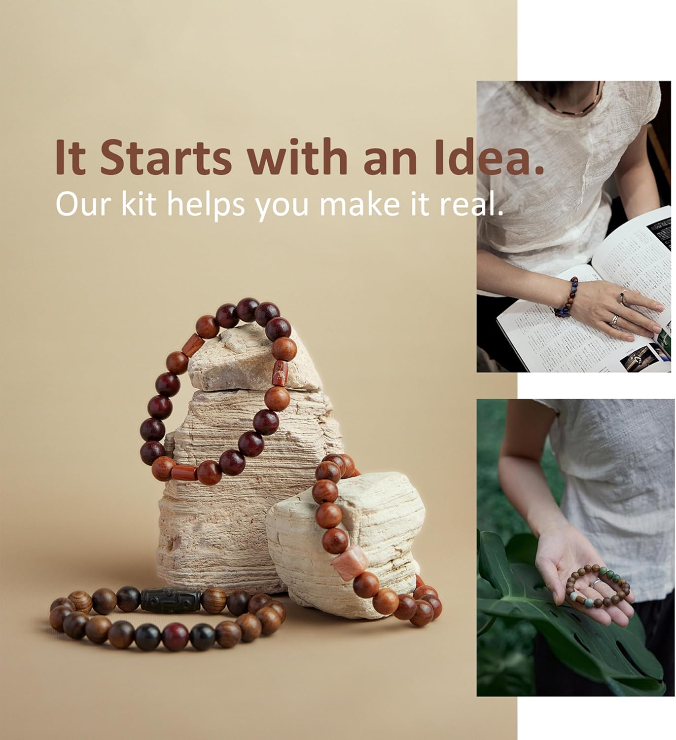 Geezon Navis Bracelet Making Kit - 10mm Natural Wooden Beads with Letters & Stone Beads - 296pcs in 16 Colors - DIY Jewelry Making Starter Kit Adult Men Women Birthday Gift Craft - Image 7