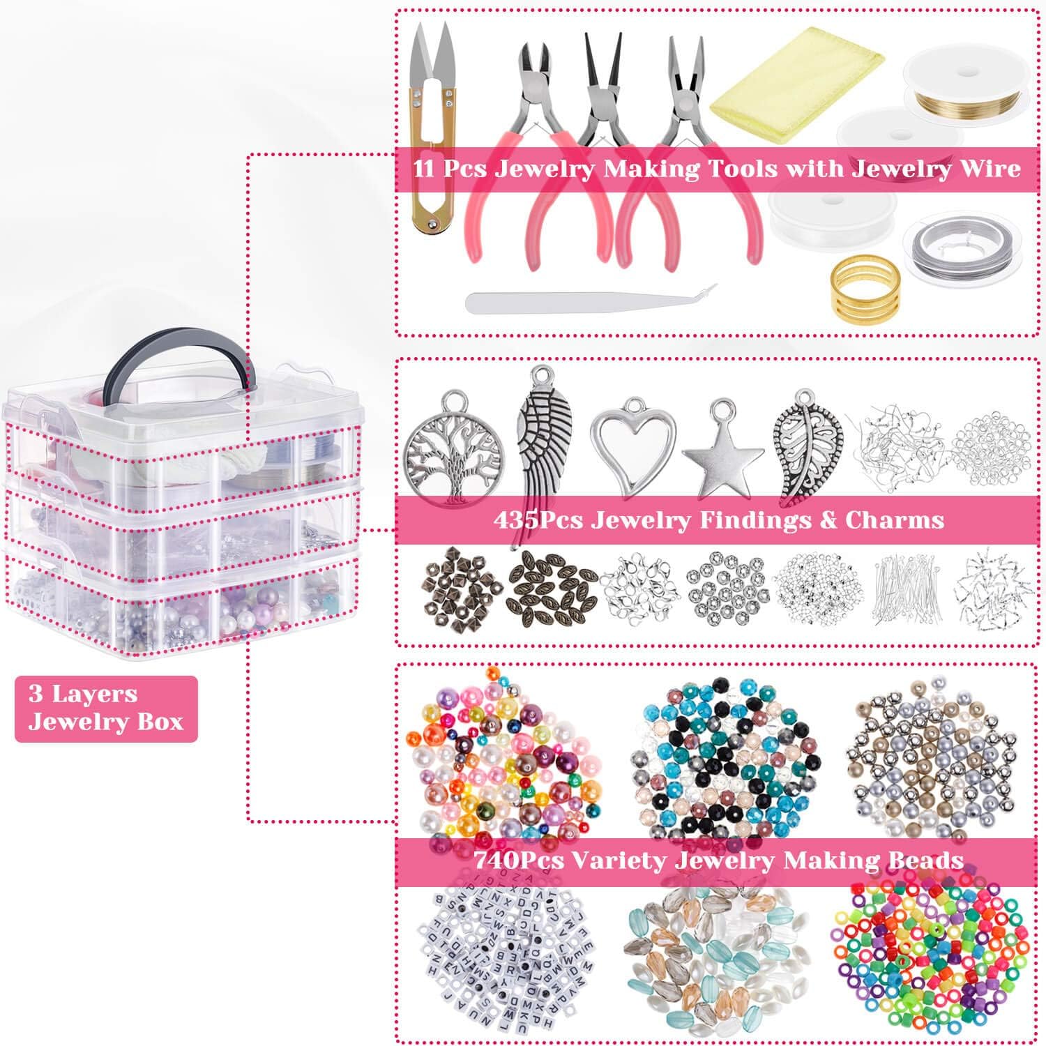 Alternative view of cridoz Jewelry Making Supplies Kit - Tools, Pliers, Beading Wire, Beads & Charms Findings for Necklace, Earring & Bracelet Making & Repair