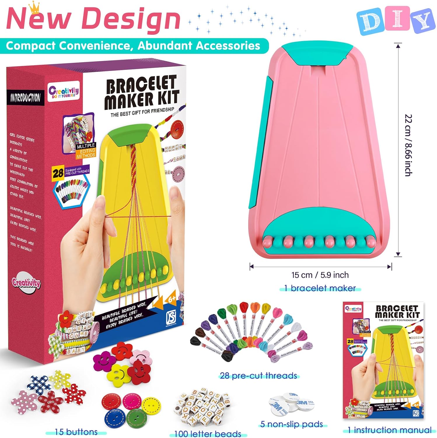 Alternative view of Arts and Crafts for Kids Ages 8-12,Friendship Bracelet Making Kit for Girl,Kids Jewelry Making Kit with 28 Pre-Cut Threads,Christmas Birthday Gifts for Ages 6 7 8 9 10 11 12 Year Old Pink/Cyan
