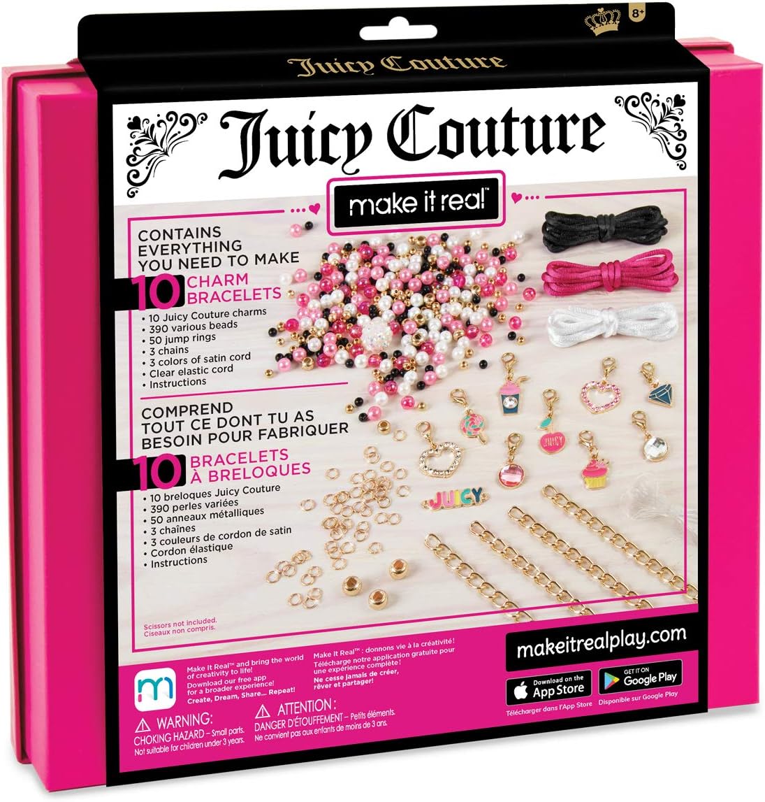 Alternative view of Make It Real - Juicy Couture Pink and Precious Bracelets - DIY Charm Bracelet Kit with Beads for Tween Jewelry Making - Jewelry Making Kit for Girls