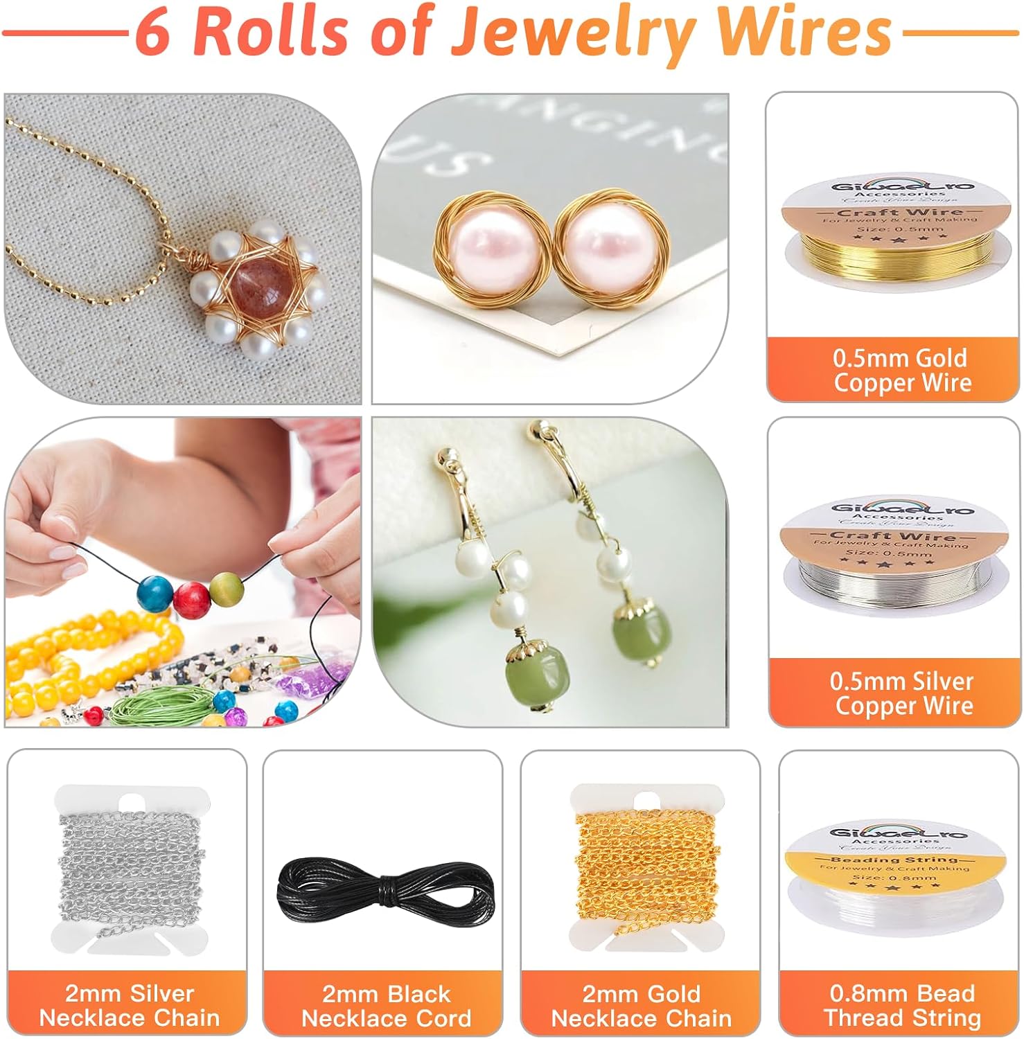 Giwaelro Jewelry Making Kit for Adults, Jewelry Making Supplies with Pliers, Wires, Findings, Necklace Chains, Magnifier and Storage Bag - Image 4