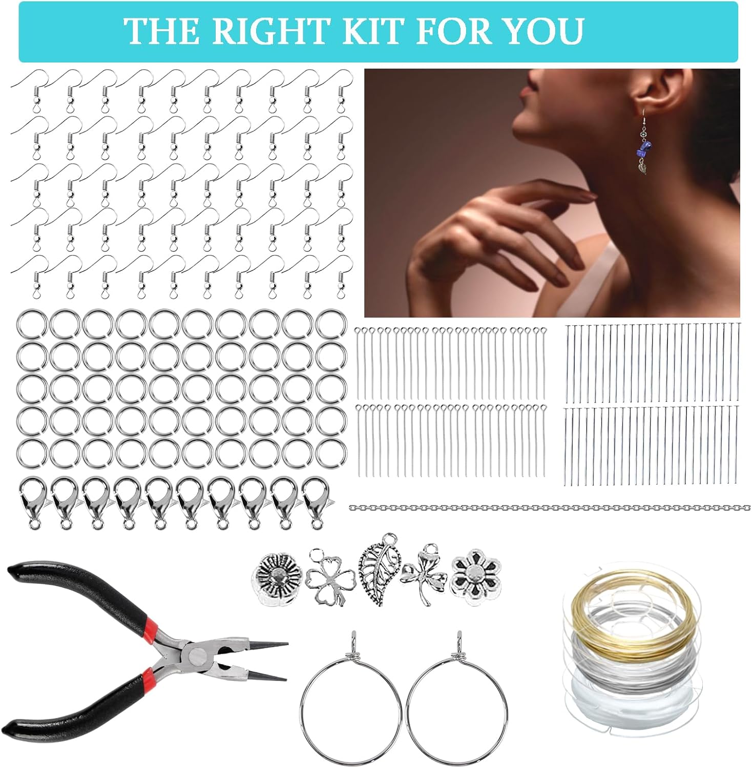 RUOMOXI Y Jewelry Making Supplies Kit for Adults - 1200 Crystal Beads, Jewelry Pliers, Earring Hooks, Necklace Clasp, Beading Wire - DIY Bracelets/Earrings/Rings for Thanksgiving, Christmas,Birthdays