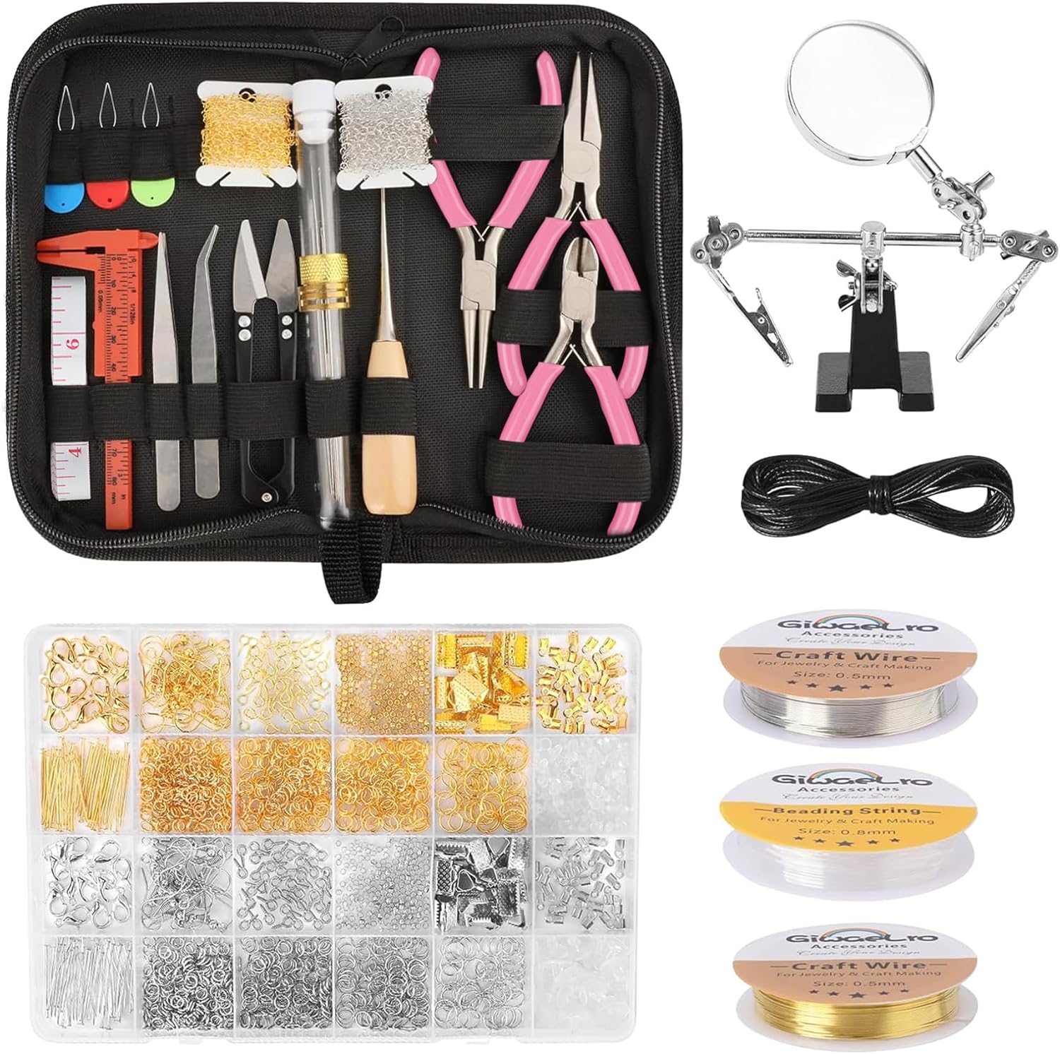 Giwaelro Jewelry Making Kit for Adults, Jewelry Making Supplies with Pliers, Wires, Findings, Necklace Chains, Magnifier and Storage Bag - Image 8