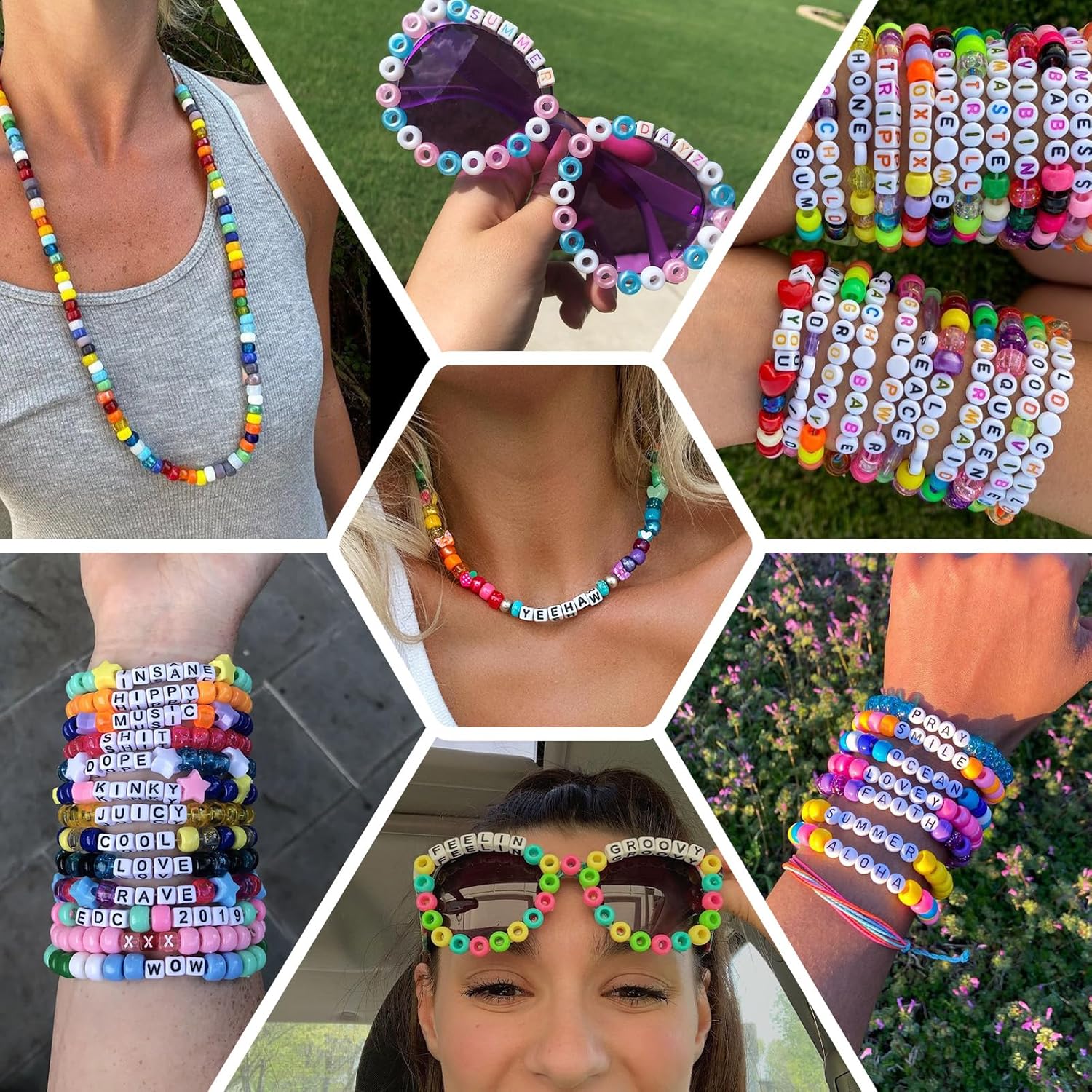 Gionlion 4200Pcs Pony Beads for Bracelet Making Kit, 48 Colors Kandi Beads Bracelet Kit, 2500pcs Rainbow Candy, 1700pcs Friendship Letter Bead with 20 Meter Elastic Strings for Jewelry Making