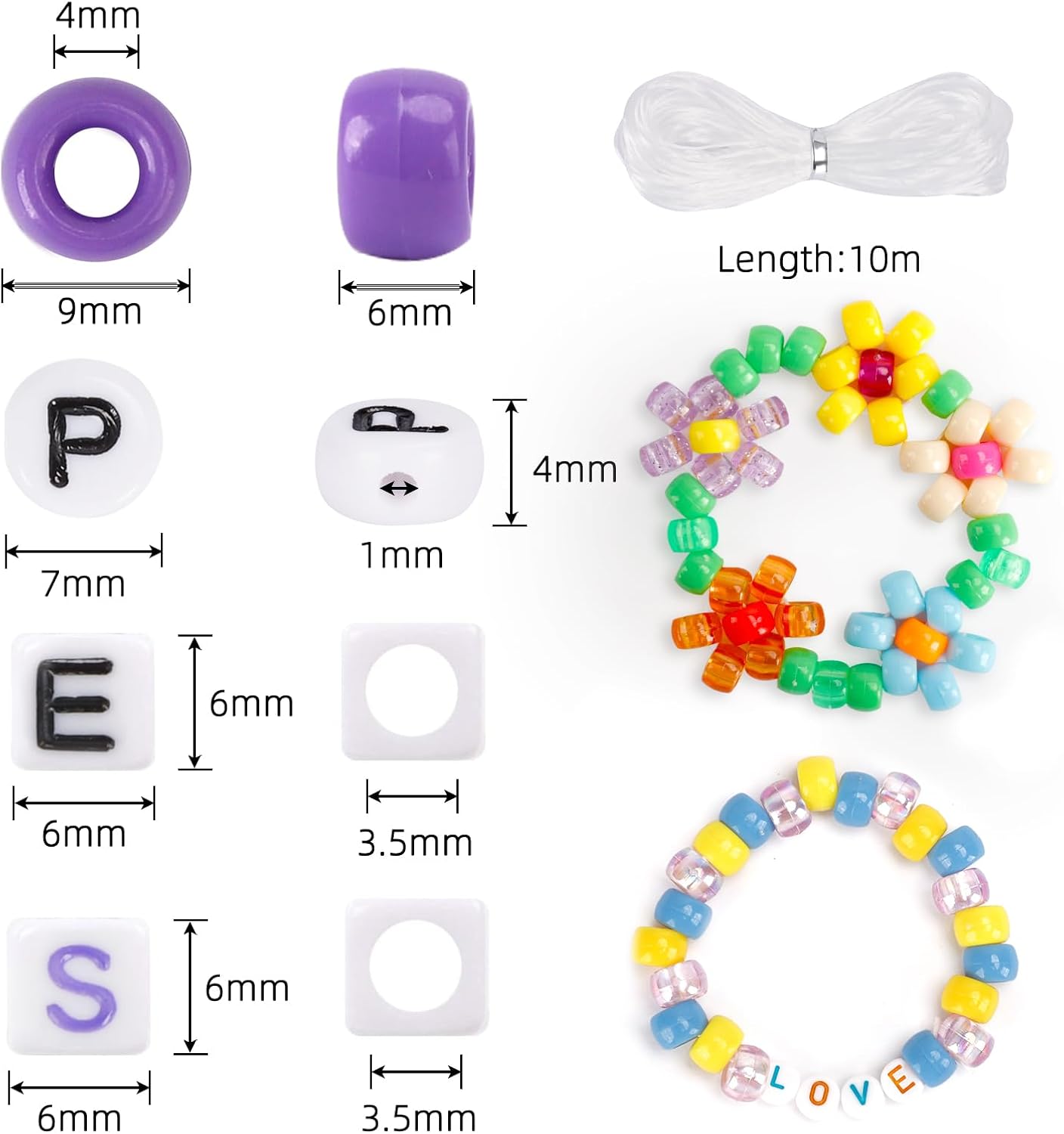 Quefe 3960pcs Pony Beads for Friendship Bracelet Making Kit 48 Colors Kandi Beads Set, 2400pcs Plastic Rainbow Bulk and 1560pcs Letter Beads with 20 Meter Elastic Threads for Craft Jewelry Necklace