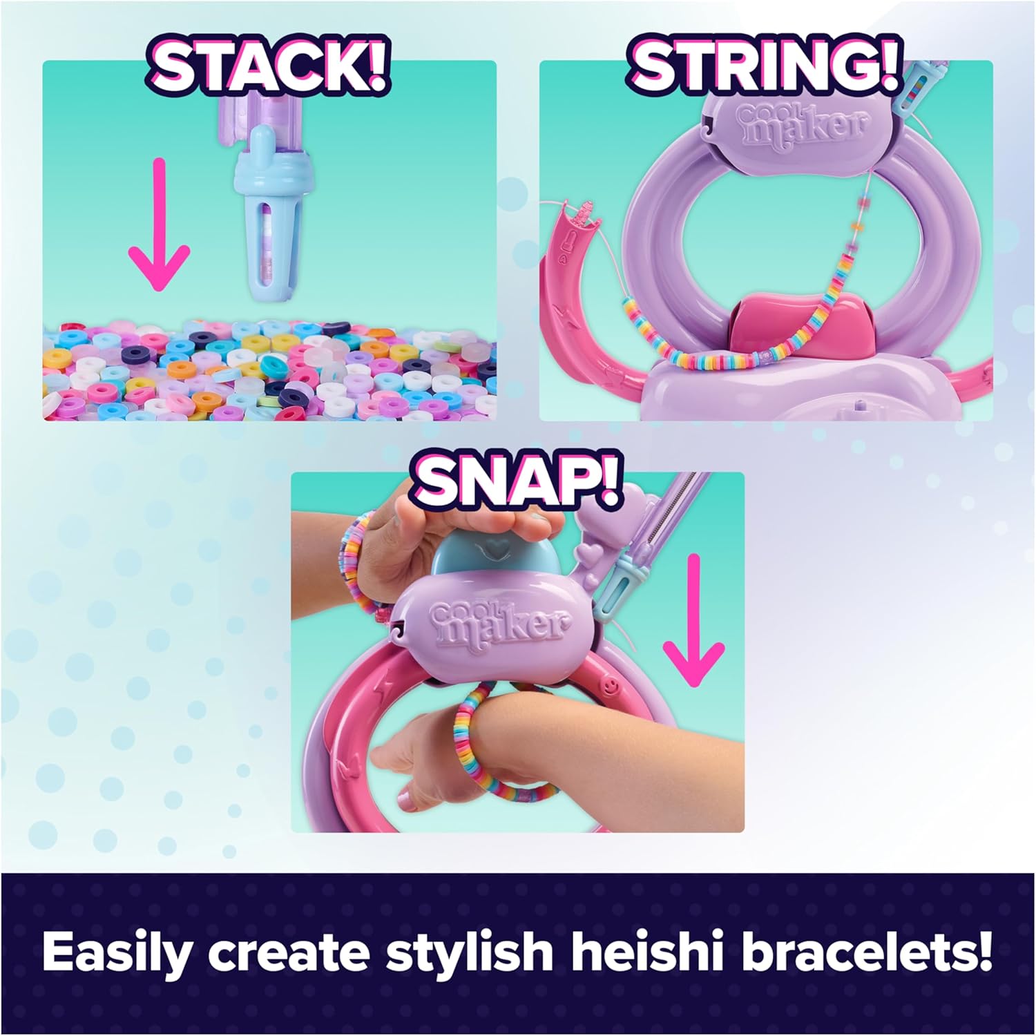 Cool Maker, Stacku2019d Heishi Studio Bracelet Making Kit with Easy Beading Pen & Over 1200 Beads for Bracelets, Makes 15, Arts and Crafts Kids Toys for Girls Ages 7 and up