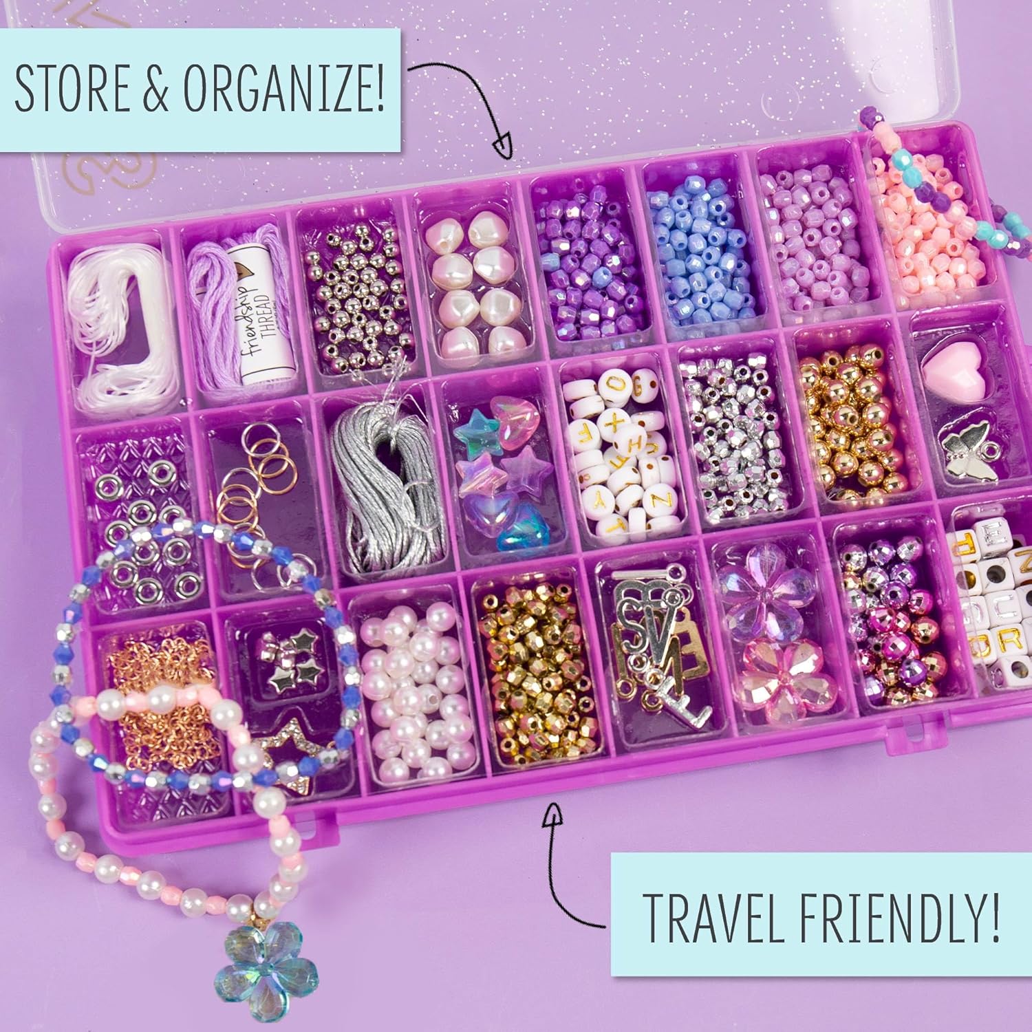 STMT D.I.Y. Glitz u2018N Disco Jewelry Case, Makes Over 15 Accessories, Includes Disco Beads for Bracelets, Charms & Storage, Bracelet Making Kit, Great Gifts for Girls, Jewelry Making Kit for Girls 8-12 - Image 3