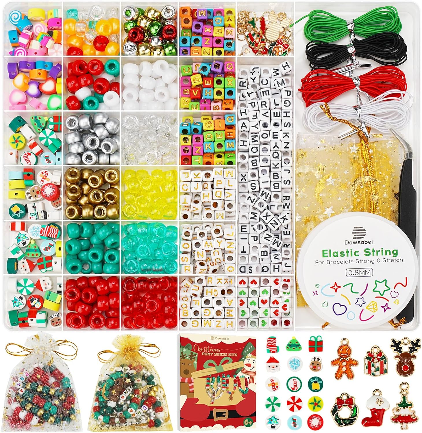 Dowsabel Bracelet Making Kit, Beads for Bracelets Making Pony, Kandi, Polymer Clay, Smile Face & Letter Beads for Jewelry Making, DIY Arts and Crafts Gifts Toys for Girls Age 6-12 - Image 9