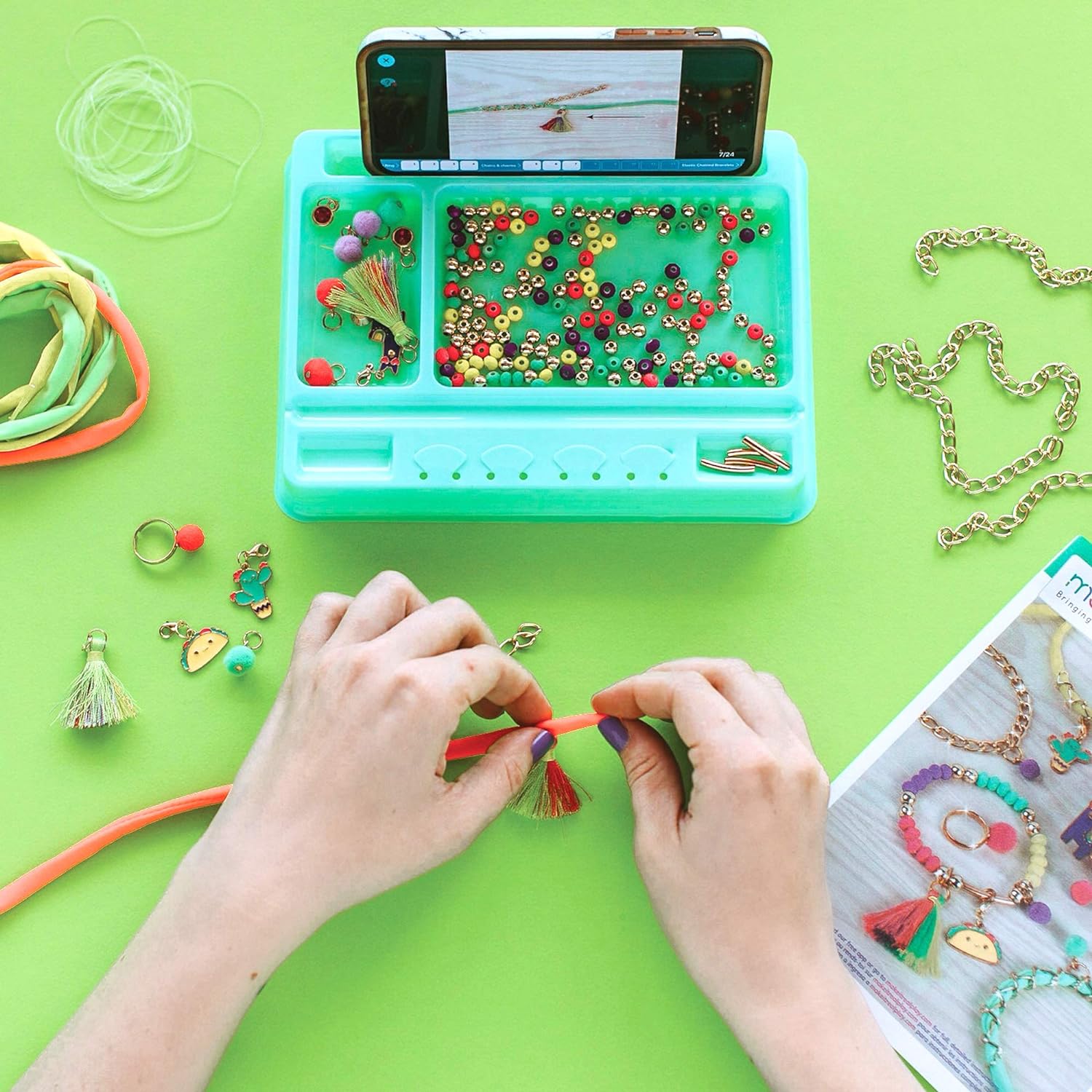 Make It Real: Neo-Brite Chains & Charms Kit - Create 10 Unique Cord & Tassel Charm Bracelets, 195 Pieces, Includes Play Tray,DIY Playful Charm & Jewelry Kit, Tweens & Girls, Arts & Crafts, Ages 8+