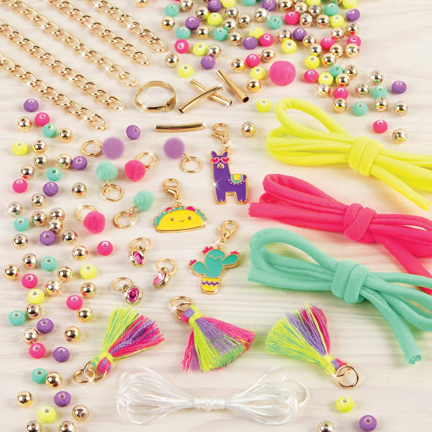 Alternative view of Make It Real: Neo-Brite Chains & Charms Kit - Create 10 Unique Cord & Tassel Charm Bracelets, 195 Pieces, Includes Play Tray,DIY Playful Charm & Jewelry Kit, Tweens & Girls, Arts & Crafts, Ages 8+
