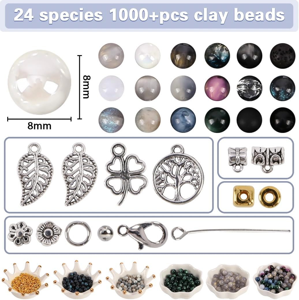 Alternative view of Glass Beads for Jewelry Making, 18 Colors Glass Beads for Bracelets Making kit Including 2-8mm Bead spacers/Lava Beads/Stone Rock DIY Jewelry Making Supplies for Adults (Thanksgiving, Christmas)