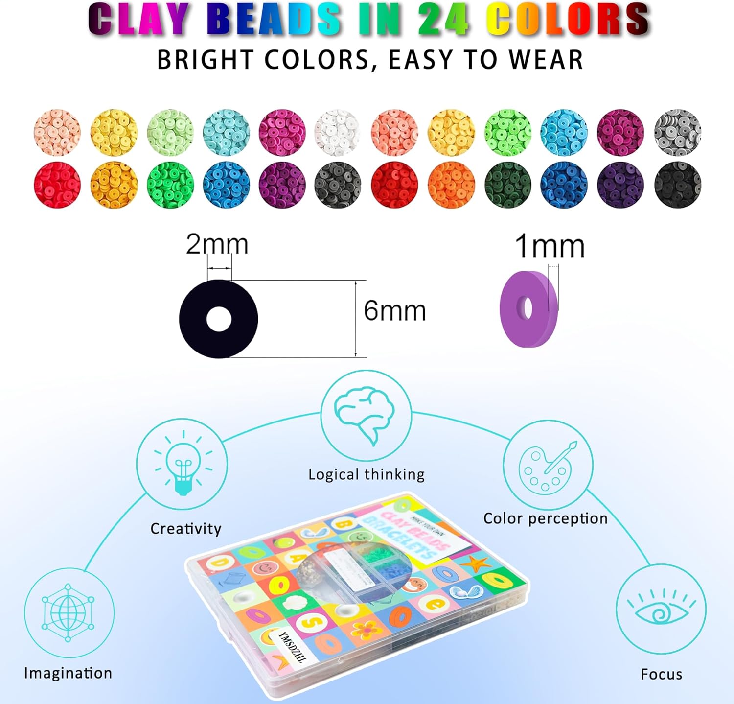 YMSDZHL 6000+PCS Clay Beads Bracelet Making Kit,24 Color DIY Flat Preppy Beads for Friendship Jewelry Making,Polymer Heishi Beads with Charms Gifts for Teen Girls Crafts for Ages 4-12