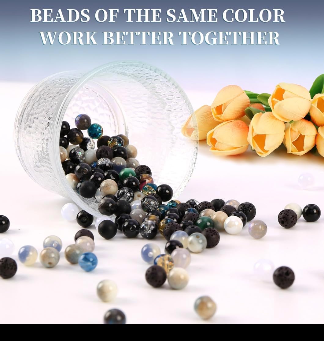 Glass Beads for Jewelry Making, 18 Colors Glass Beads for Bracelets Making kit Including 2-8mm Bead spacers/Lava Beads/Stone Rock DIY Jewelry Making Supplies for Adults (Thanksgiving, Christmas) - Image 5