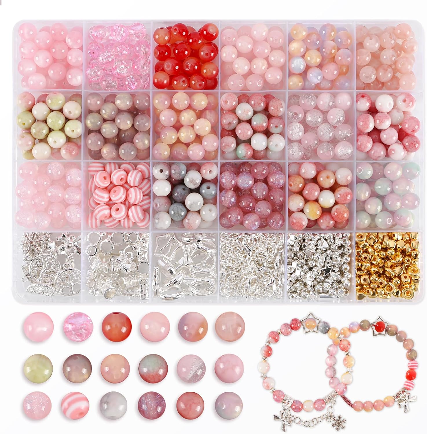 Glass Beads for Jewelry Making, 18 Colors Glass Beads for Bracelets Making kit Including 2-8mm Bead spacers/Lava Beads/Stone Rock DIY Jewelry Making Supplies for Adults (Thanksgiving, Christmas) - Image 6