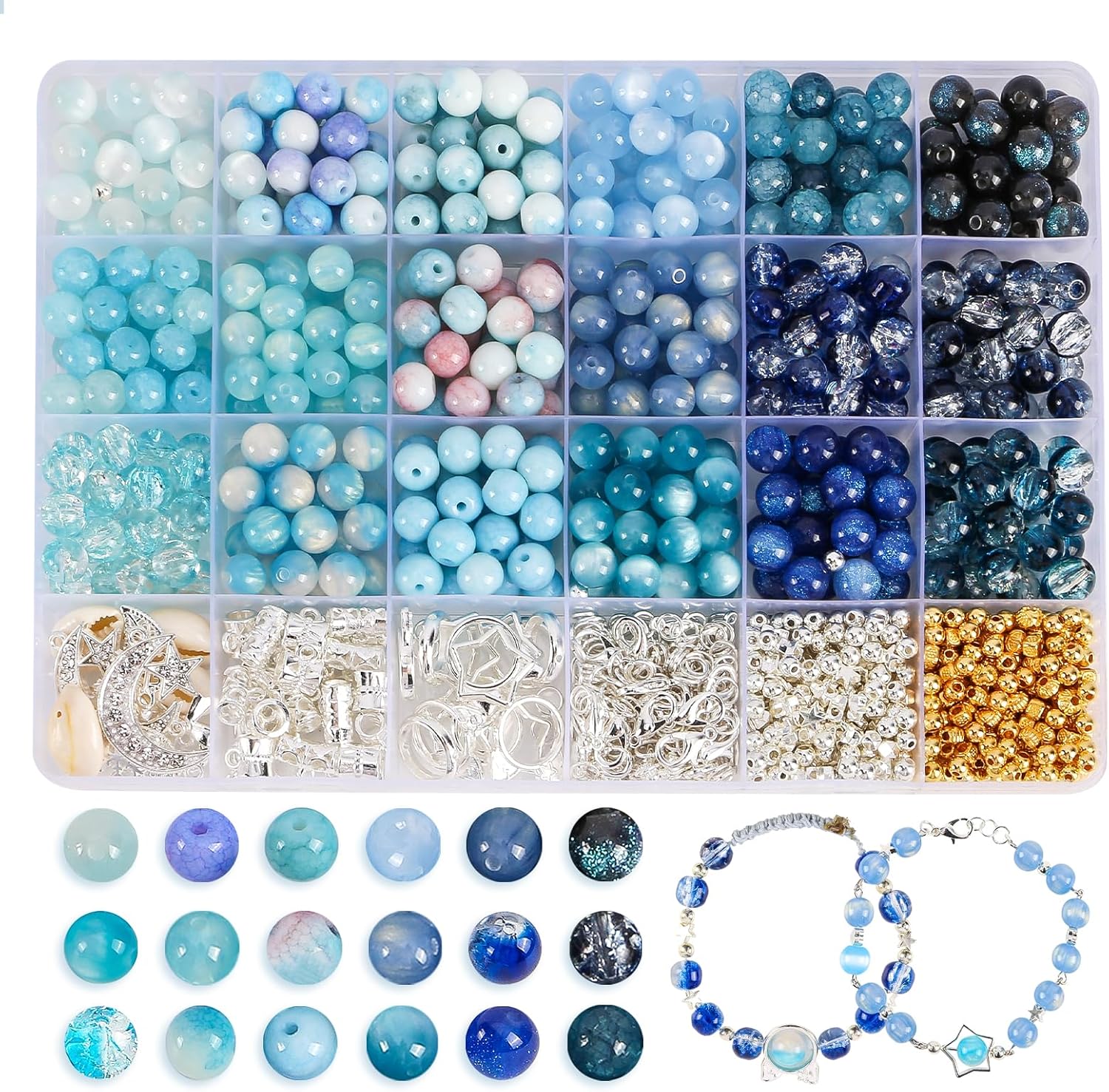 Glass Beads for Jewelry Making, 18 Colors Glass Beads for Bracelets Making kit Including 2-8mm Bead spacers/Lava Beads/Stone Rock DIY Jewelry Making Supplies for Adults (Thanksgiving, Christmas) - Image 7