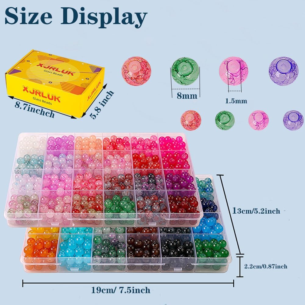 Alternative view of Glass Beads for Jewelry Making, 1300pcs + 8mm 48 Colors Round Crystal Glass Beads Bracelet Making Kit, Bead Starter Kit for Birthday Holiday Christmas Gifts