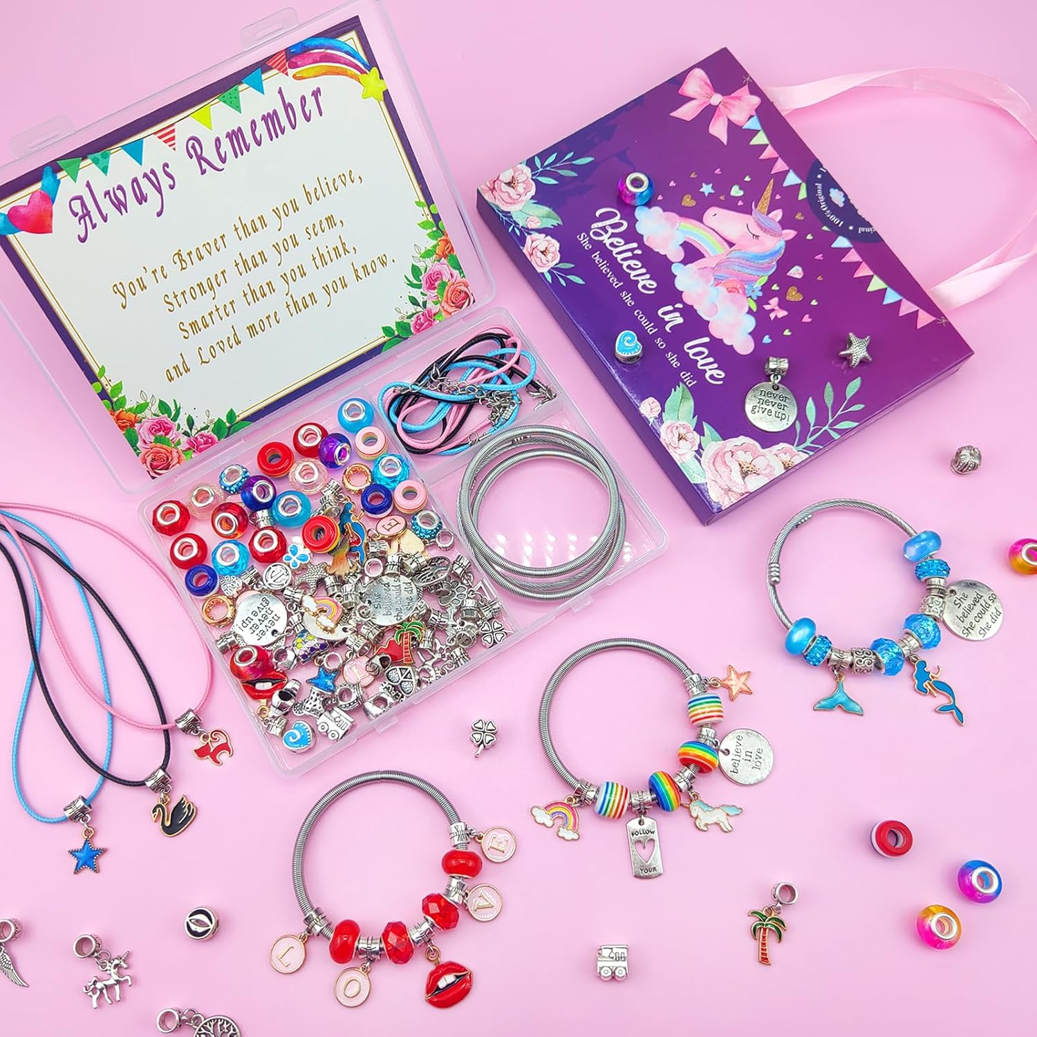 Charm Bracelet/Jewelry Making Kits for Kids Girls,Unicorn Birthday Gifts,Arts Crafts Toys for 5 6 7 8 9 12 Years Old Girls