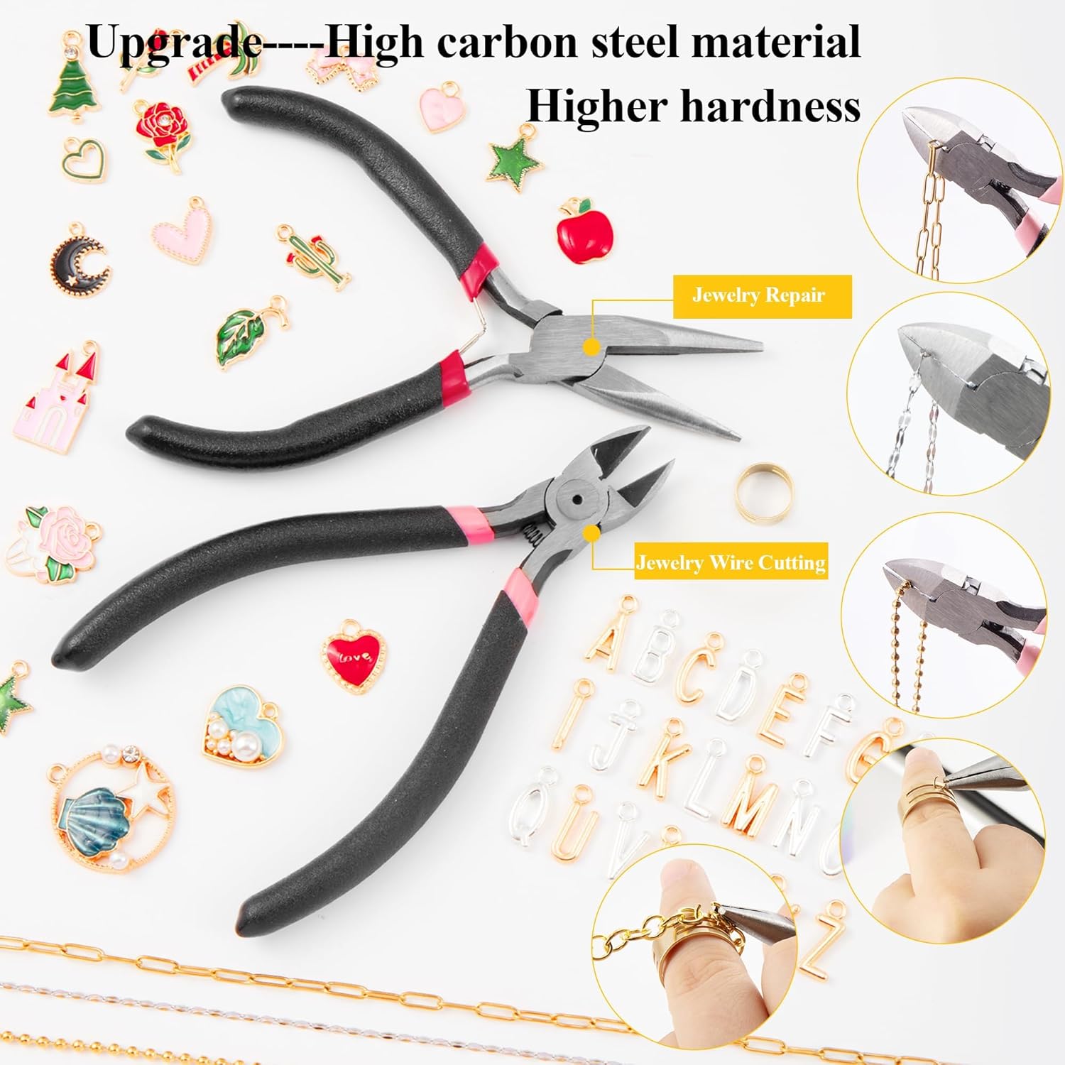 HUISUYTON 18K Gold Necklace Chain Kit for Jewelry Making, 59FT 12Rolls Bracelet Chains with Charms/Pliers/Jump Rings/Lobster Clasps Accessories for DIY Necklace Bracelet Making - Image 3