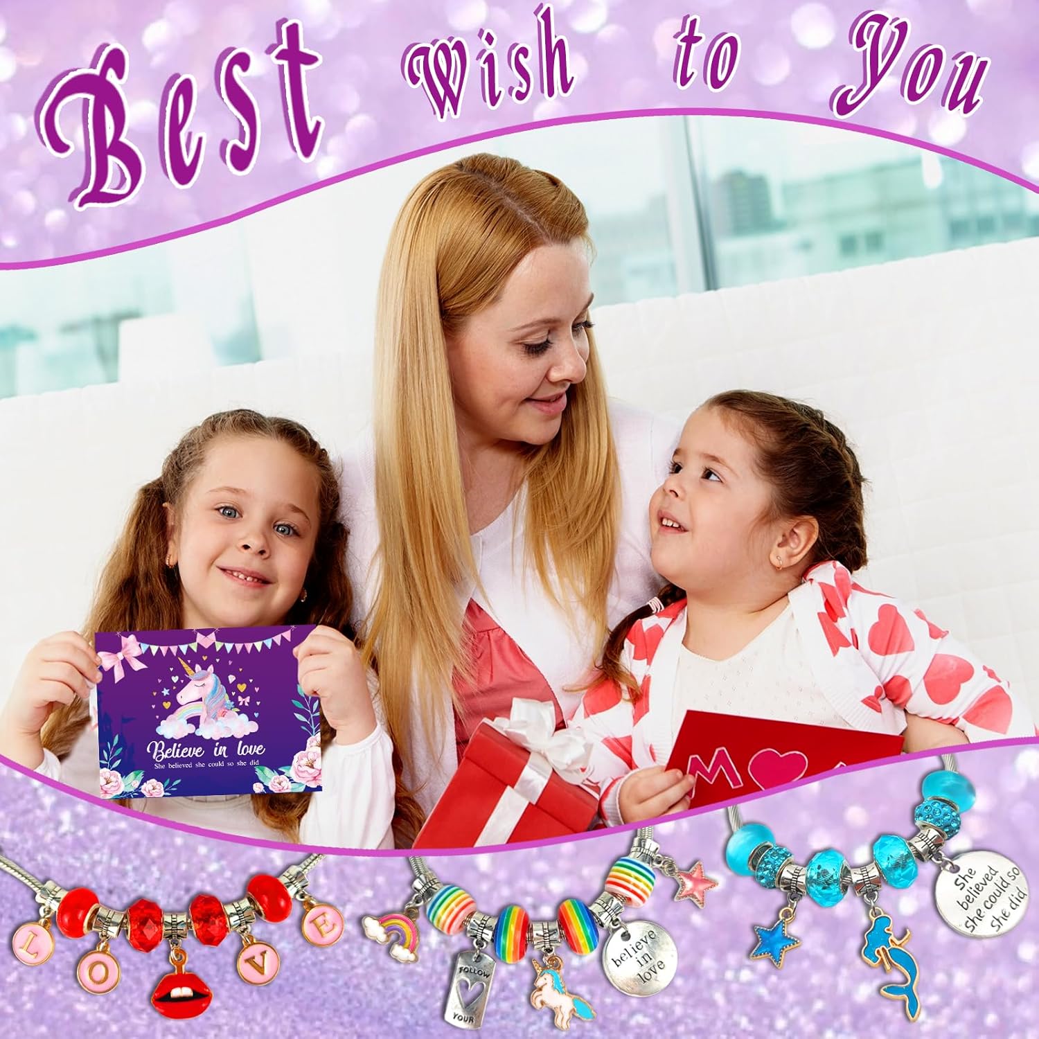 Alternative view of Charm Bracelet/Jewelry Making Kits for Kids Girls,Unicorn Birthday Gifts,Arts Crafts Toys for 5 6 7 8 9 12 Years Old Girls