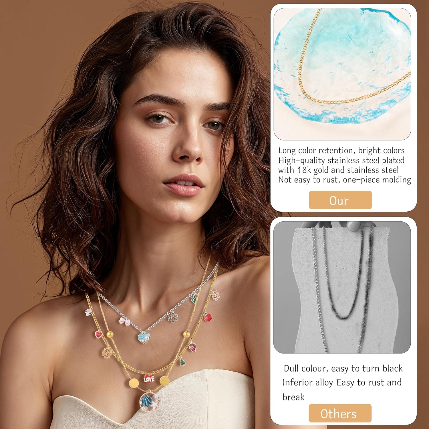 HUISUYTON 18K Gold Necklace Chain Kit for Jewelry Making, 59FT 12Rolls Bracelet Chains with Charms/Pliers/Jump Rings/Lobster Clasps Accessories for DIY Necklace Bracelet Making - Image 4