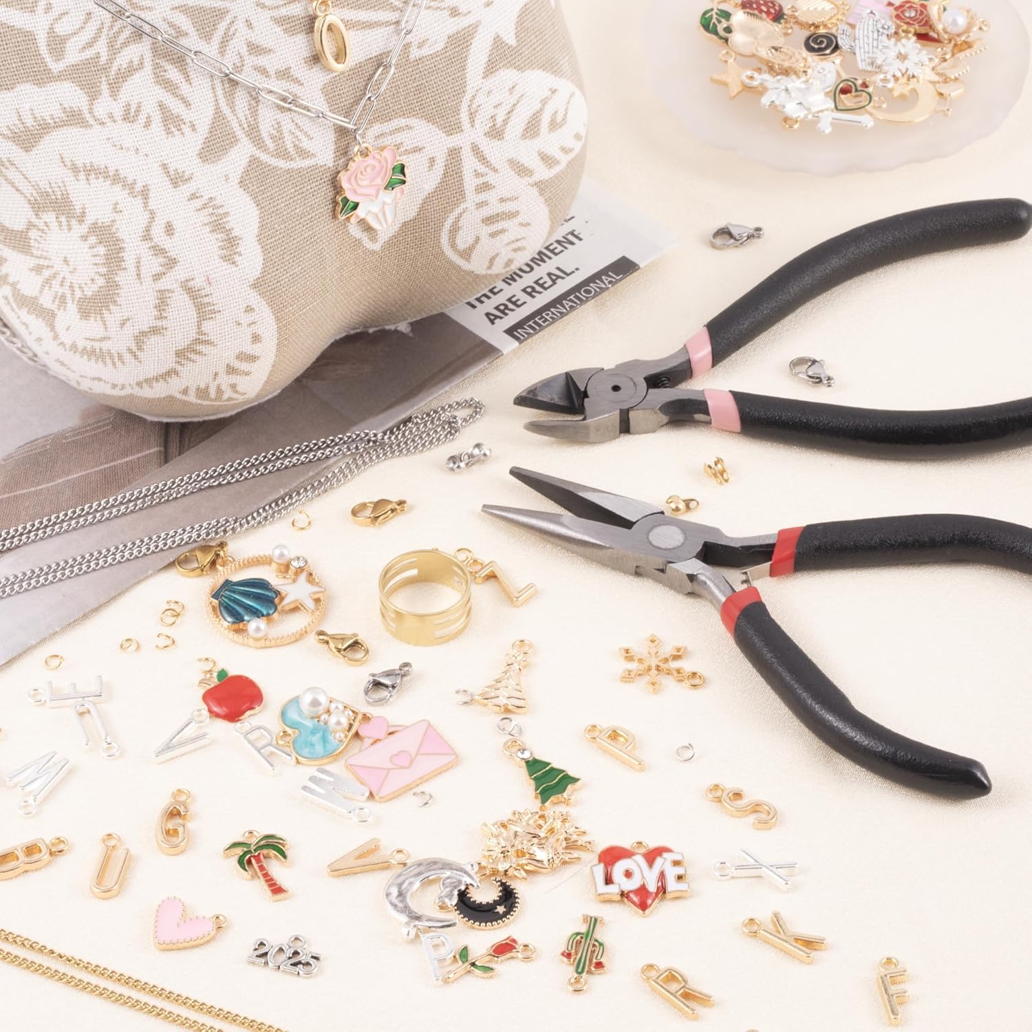 HUISUYTON 18K Gold Necklace Chain Kit for Jewelry Making, 59FT 12Rolls Bracelet Chains with Charms/Pliers/Jump Rings/Lobster Clasps Accessories for DIY Necklace Bracelet Making - Image 5