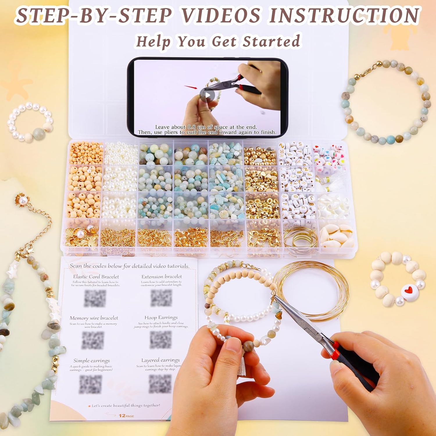 Alternative view of Wurosi 1927 PCS Jewelry Making Supplies Kit, Charm Bracelet Making Kit for Adults, Natural Stone Beads for Irregular Natural Stone, DIY Bracelet/Necklace/Earring/Rings