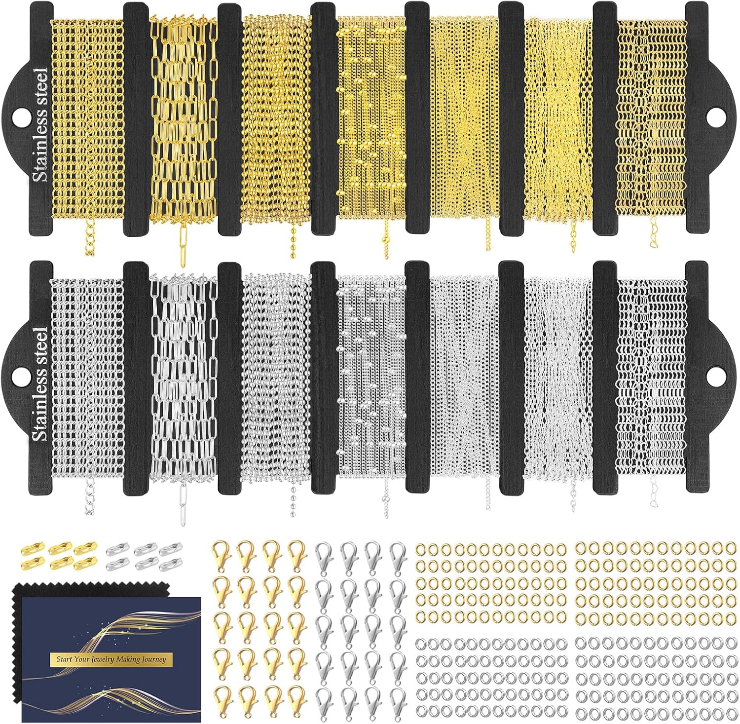 HUISUYTON 18K Gold Necklace Chain Kit for Jewelry Making, 59FT 12Rolls Bracelet Chains with Charms/Pliers/Jump Rings/Lobster Clasps Accessories for DIY Necklace Bracelet Making - Image 7