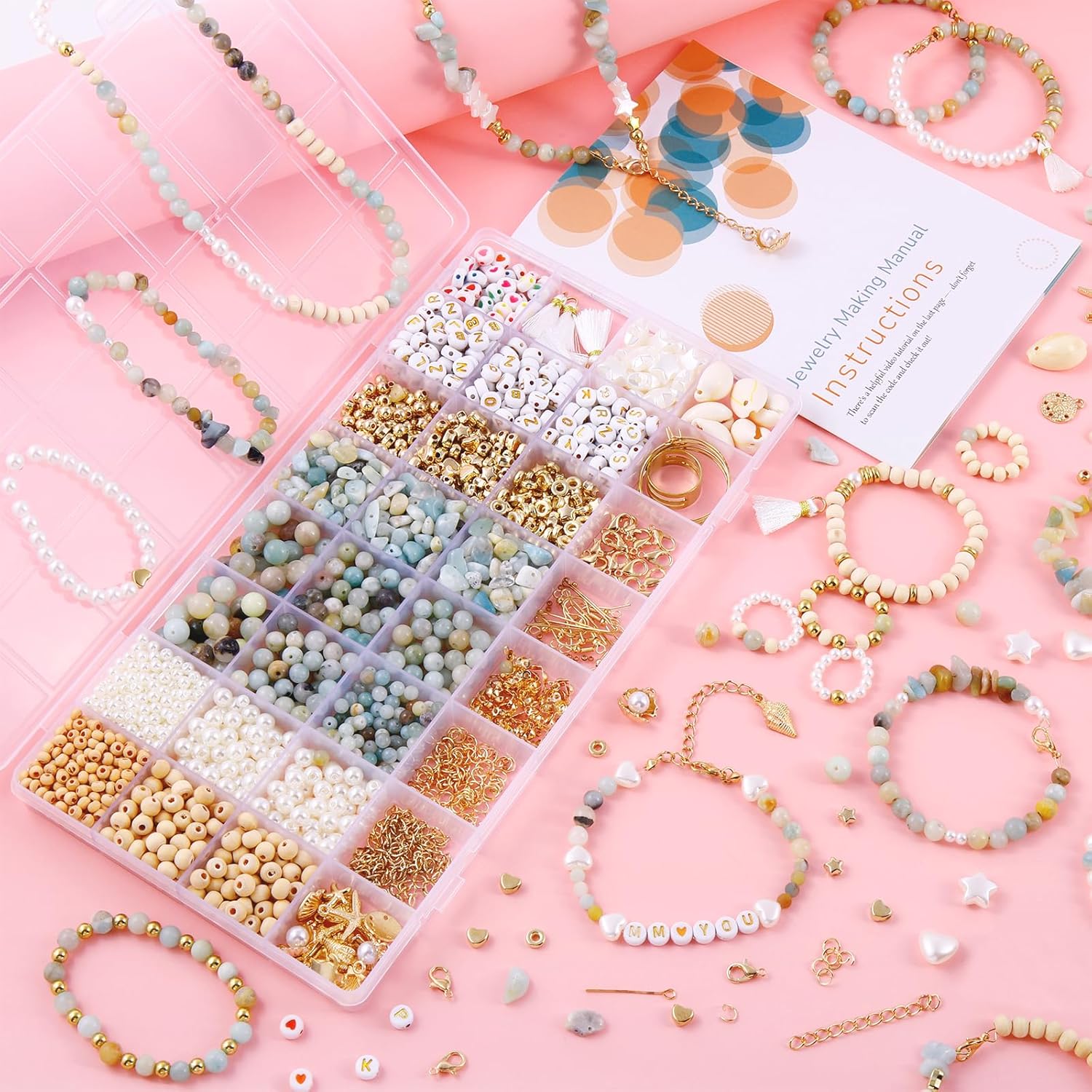 Wurosi 1927 PCS Jewelry Making Supplies Kit, Charm Bracelet Making Kit for Adults, Natural Stone Beads for Irregular Natural Stone, DIY Bracelet/Necklace/Earring/Rings - Image 4