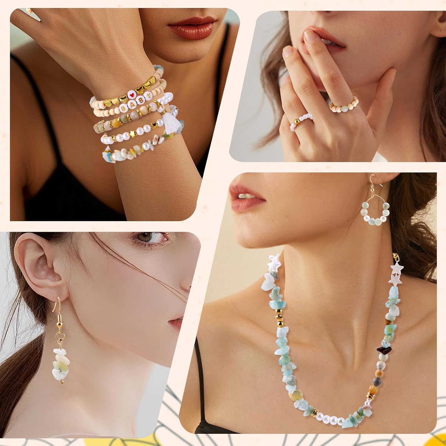 Wurosi 1927 PCS Jewelry Making Supplies Kit, Charm Bracelet Making Kit for Adults, Natural Stone Beads for Irregular Natural Stone, DIY Bracelet/Necklace/Earring/Rings - Image 5