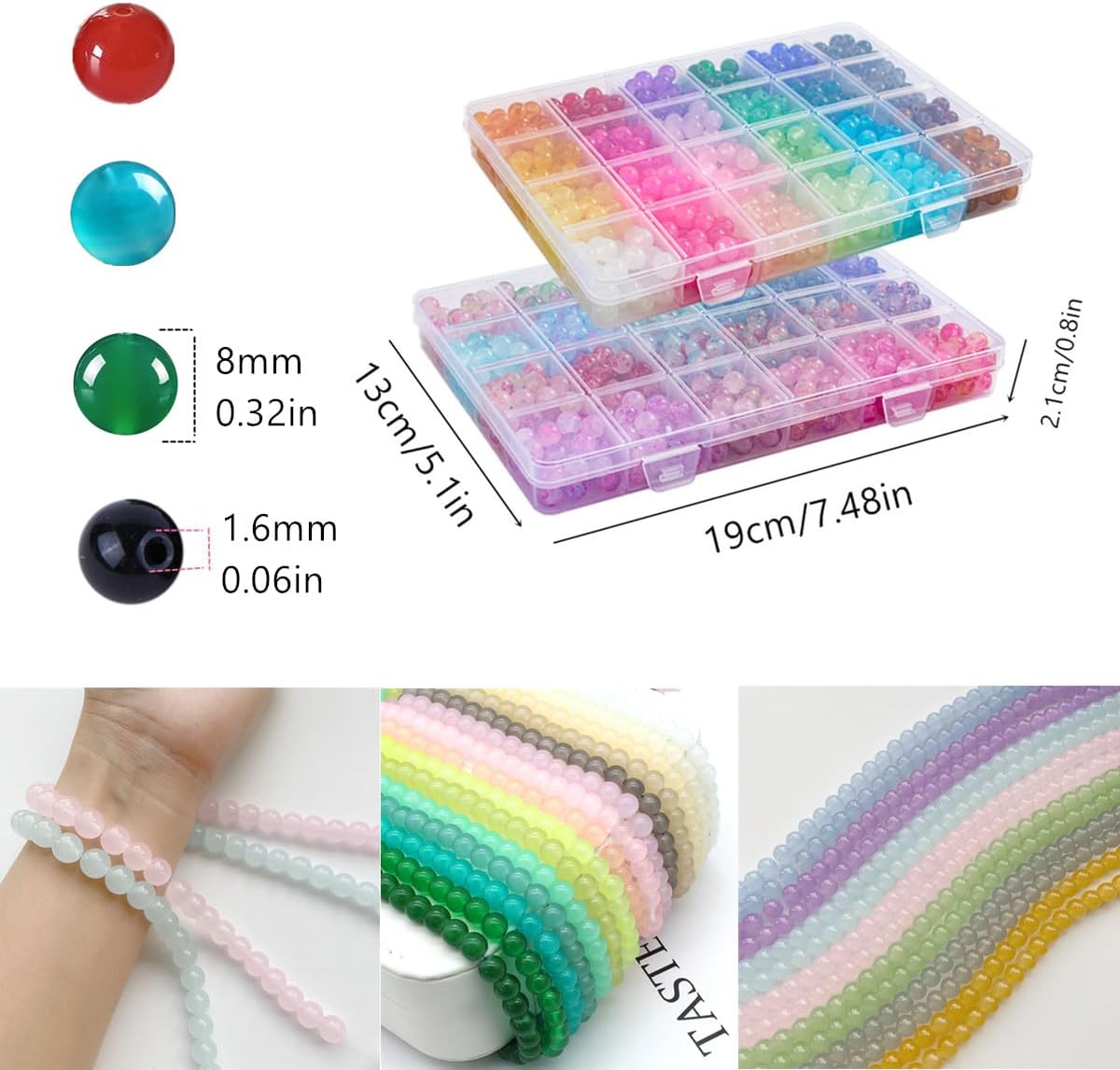 Alternative view of 【2 Pack】 More Than 1300PCS Round Glass Beads for Jewelry Making,48 Colors 8mm Crystal Beads for Bracelets Jewelry Making and DIY Crafts, 2 Box Round Beads Suitable for Beginners. (Solid+Printing)