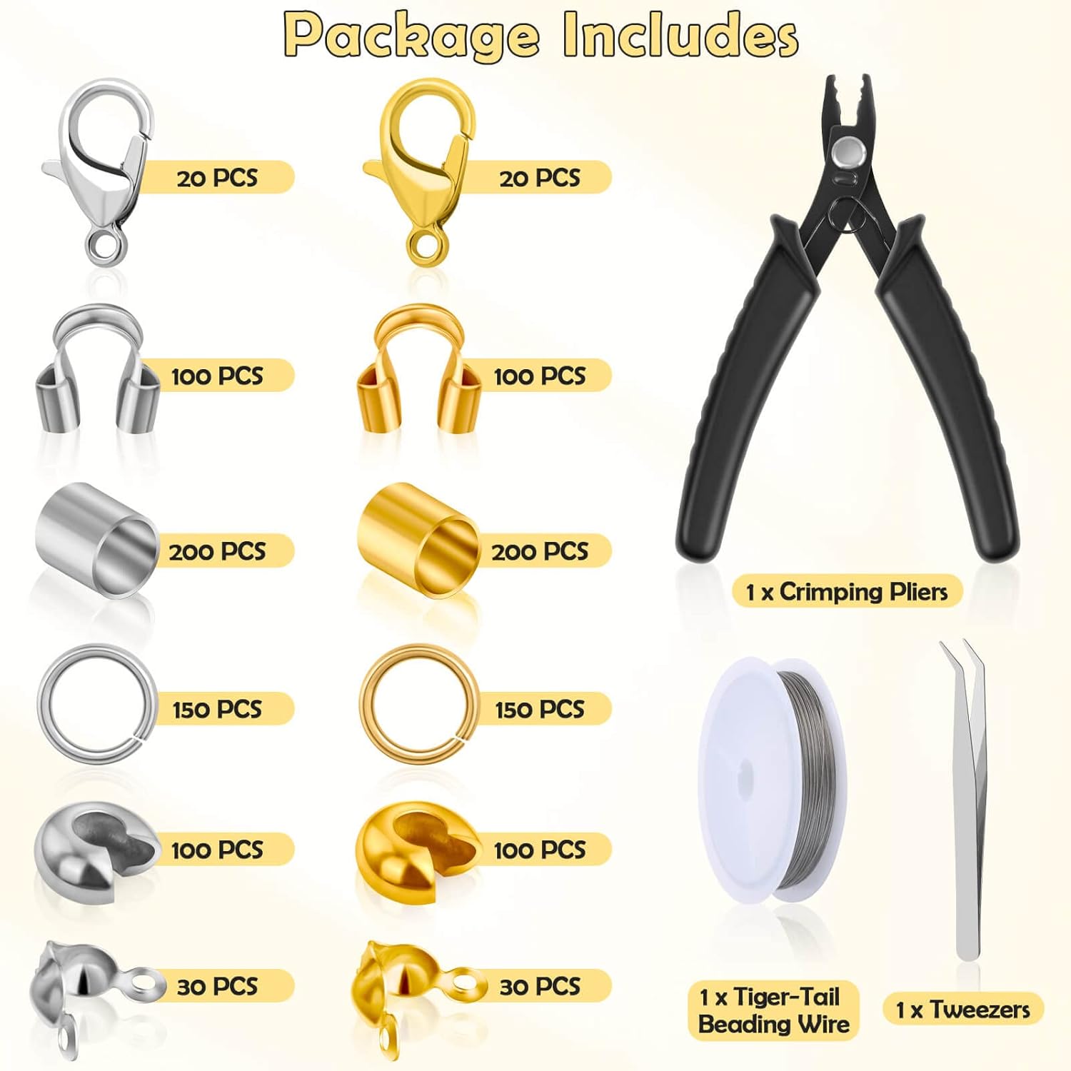 Alternative view of 1200 Pcs Crimp Beads Kit for Jewelry Making, Acejoz Crimp Beads, Crimp Covers, Crimp Tubes and Wire Guardians, Lobster Clasps, Jump Rings, Crimping Pliers and Beading Wire for Jewelry Making