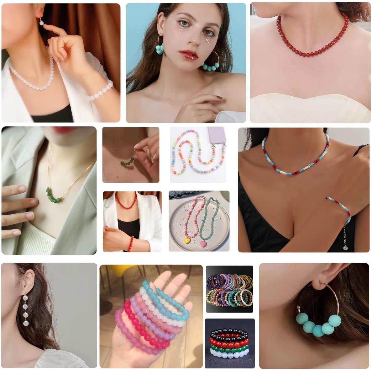 【2 Pack】 More Than 1300PCS Round Glass Beads for Jewelry Making,48 Colors 8mm Crystal Beads for Bracelets Jewelry Making and DIY Crafts, 2 Box Round Beads Suitable for Beginners. (Solid+Printing) - Image 5