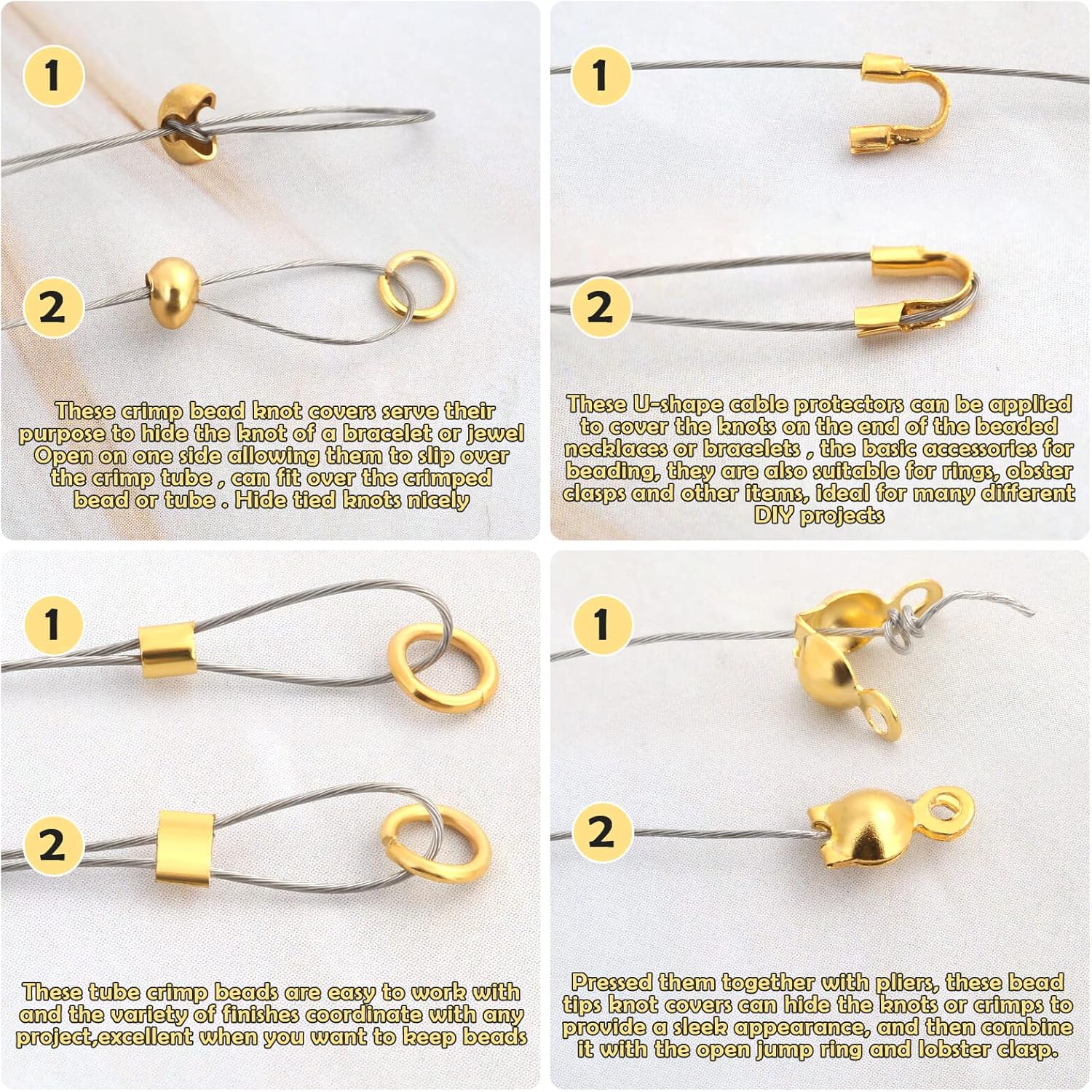 1200 Pcs Crimp Beads Kit for Jewelry Making, Acejoz Crimp Beads, Crimp Covers, Crimp Tubes and Wire Guardians, Lobster Clasps, Jump Rings, Crimping Pliers and Beading Wire for Jewelry Making - Image 4