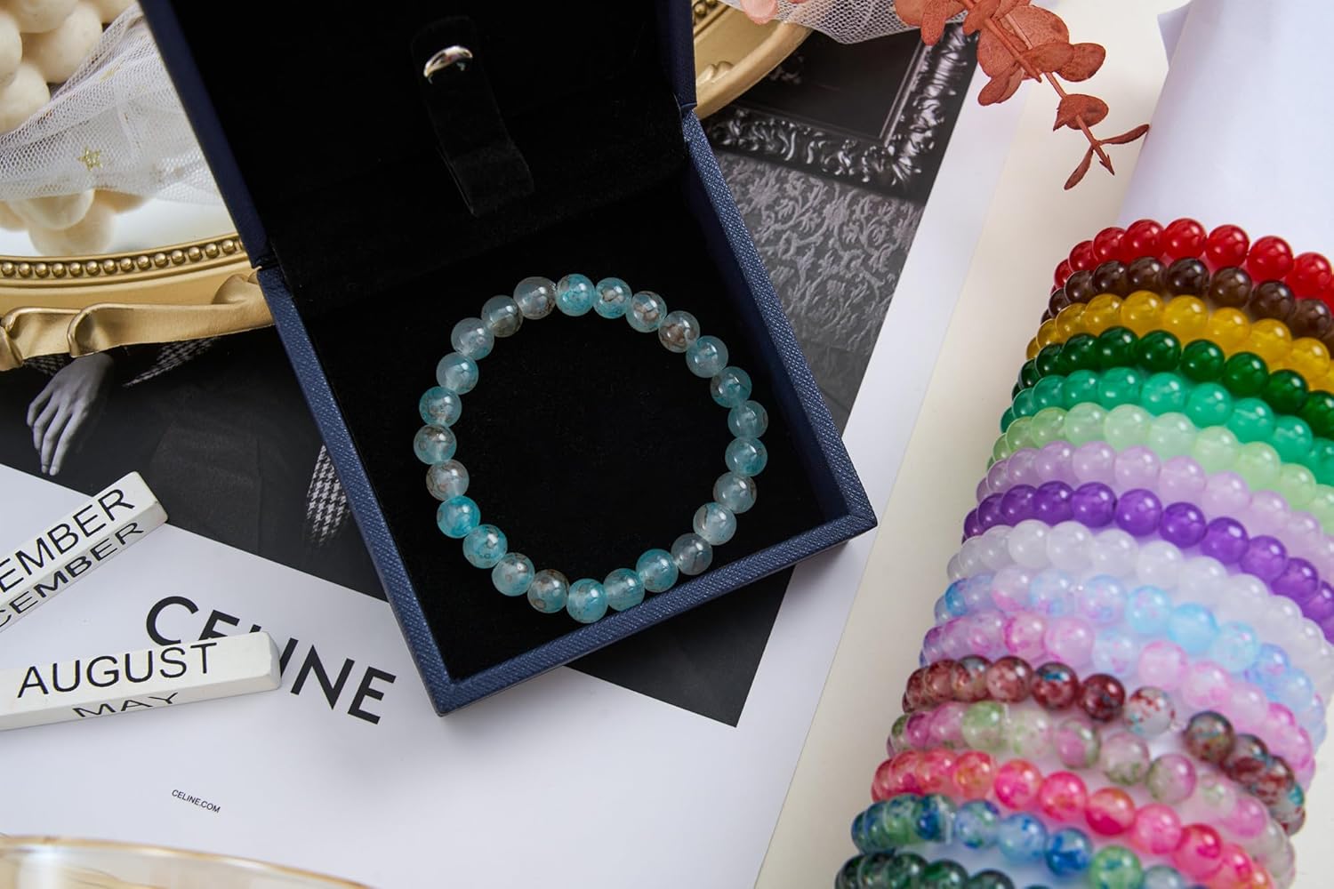 【2 Pack】 More Than 1300PCS Round Glass Beads for Jewelry Making,48 Colors 8mm Crystal Beads for Bracelets Jewelry Making and DIY Crafts, 2 Box Round Beads Suitable for Beginners. (Solid+Printing) - Image 6