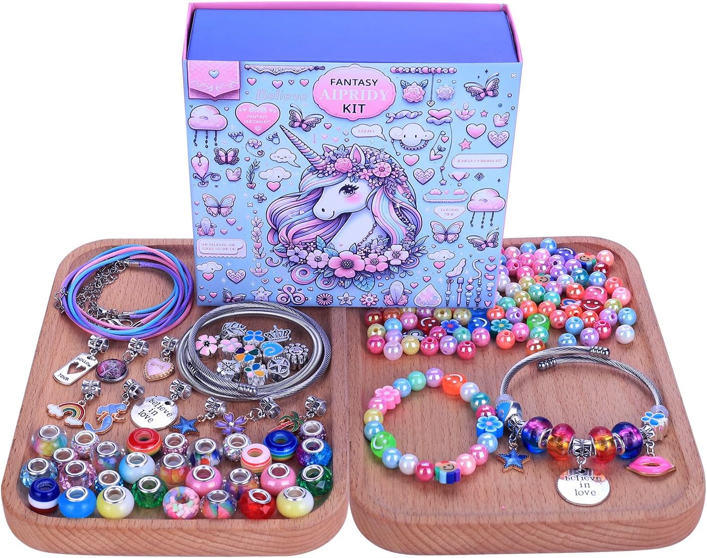 AIPRIDY 208 Pieces Charm Bracelet Making Kit,Unicorn Mermaid Crafts Gifts Set Can Inspires Imagination and Creativity,Jewelry Making Kit Perfect Gifts for Girls 5-12 Years Old (Pink+Aqua Unicorn)