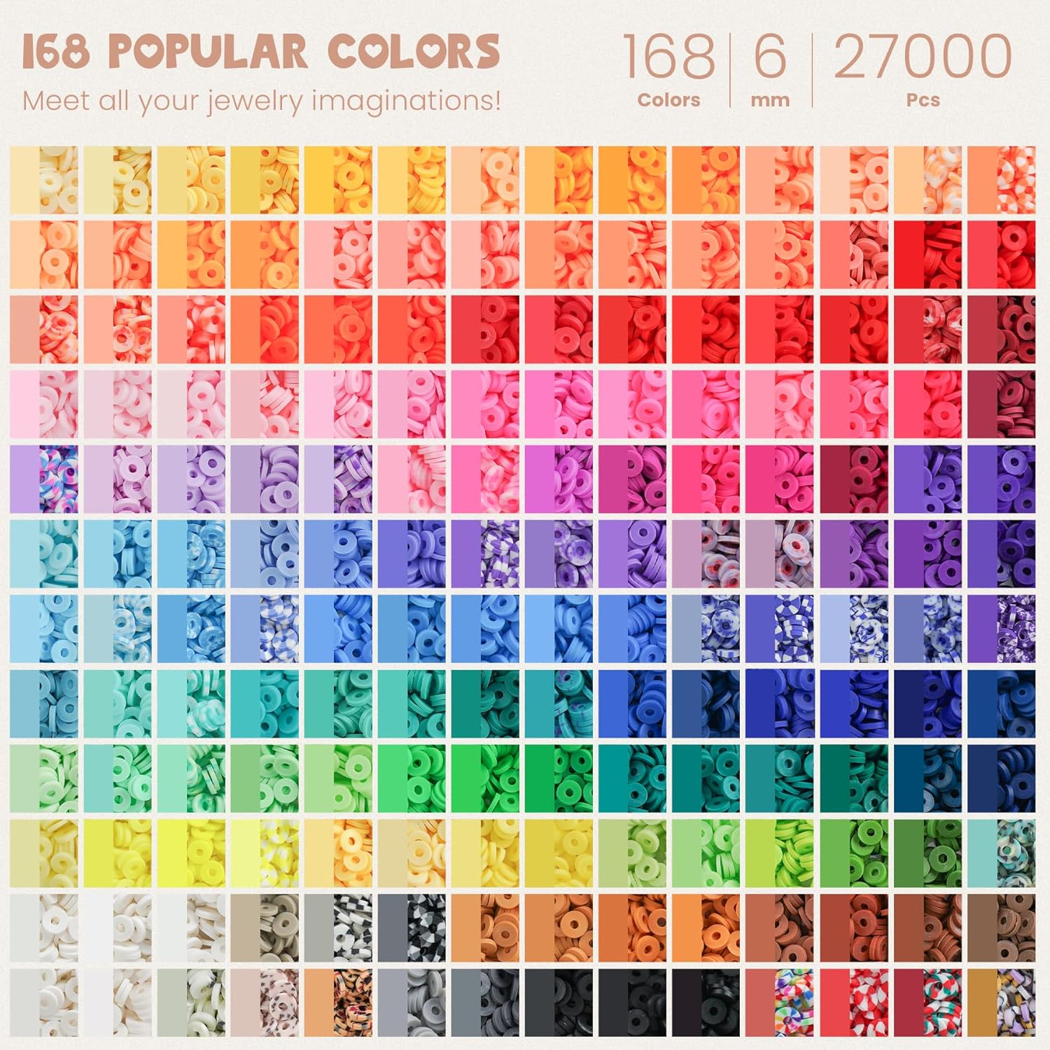 Alternative view of Gionlion 30,000 Pcs Clay Beads Bracelet Making Kit, 168 Colors 8 Boxes Flat Preppy Beads for Friendship Bracelets, Jewelry Kit with Pendant Charms Elastic String Crafts Arts Crafts Gifts