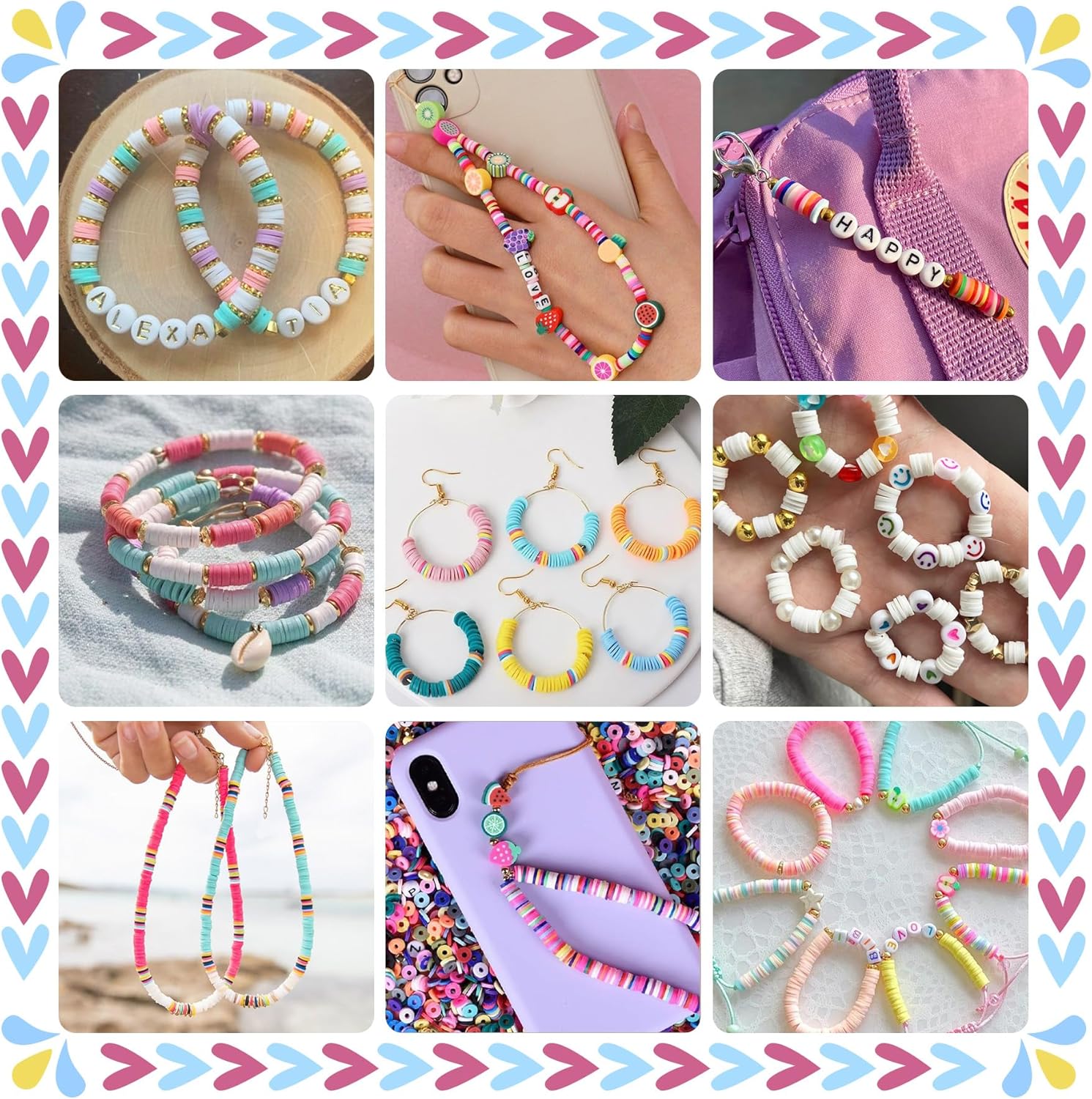 Gionlion 30,000 Pcs Clay Beads Bracelet Making Kit, 168 Colors 8 Boxes Flat Preppy Beads for Friendship Bracelets, Jewelry Kit with Pendant Charms Elastic String Crafts Arts Crafts Gifts - Image 4