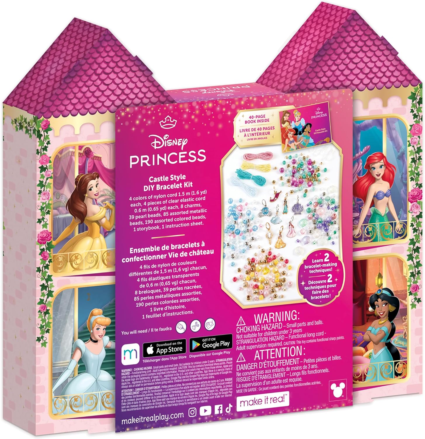 Alternative view of Make It Real: Disney Princess: Castle Style DIY Bracelet Kit - 332 pcs Jewelry Set, Create 12 Bracelets, 8 Exclusive Charms, Girls & Kids Ages 6+