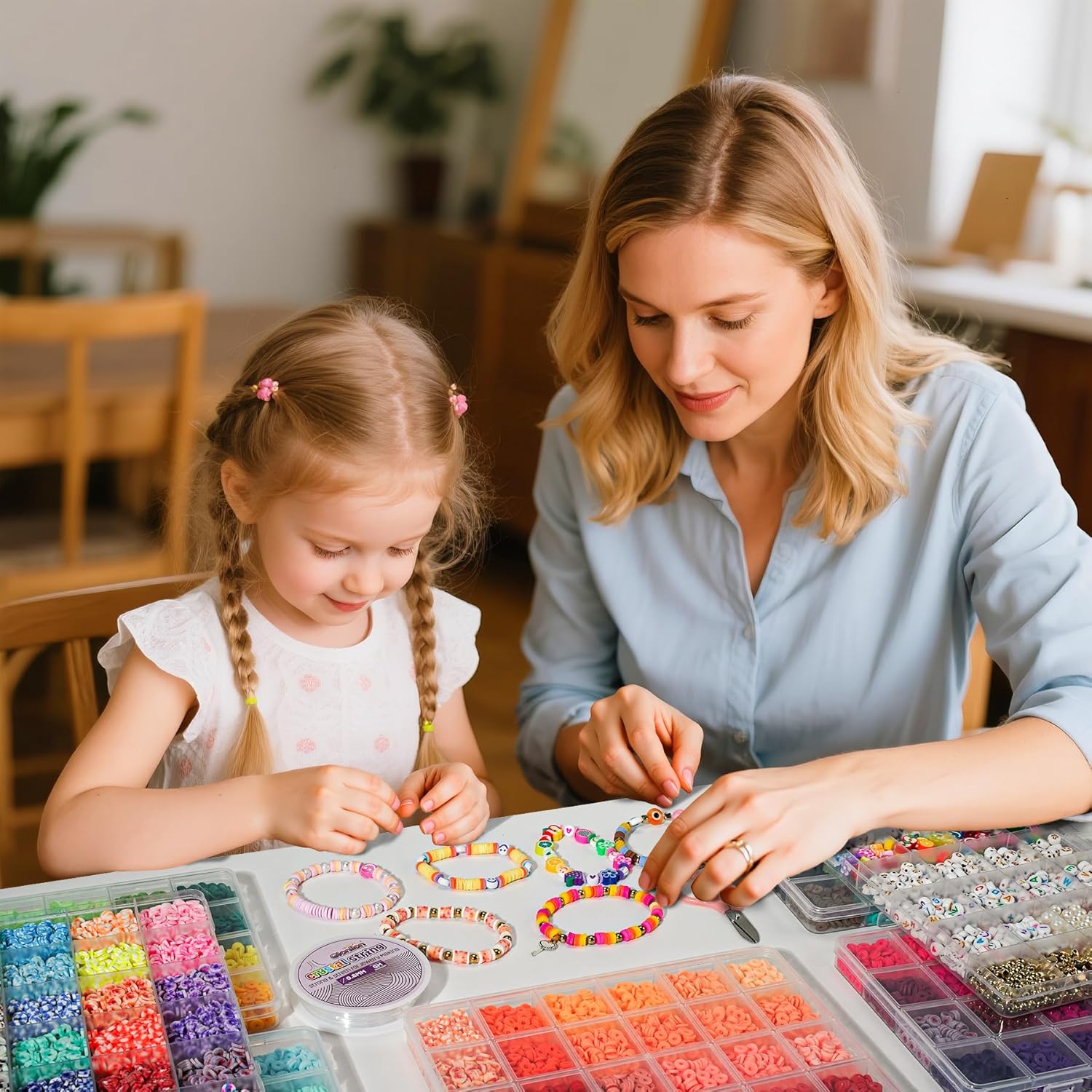 Gionlion 30,000 Pcs Clay Beads Bracelet Making Kit, 168 Colors 8 Boxes Flat Preppy Beads for Friendship Bracelets, Jewelry Kit with Pendant Charms Elastic String Crafts Arts Crafts Gifts - Image 6