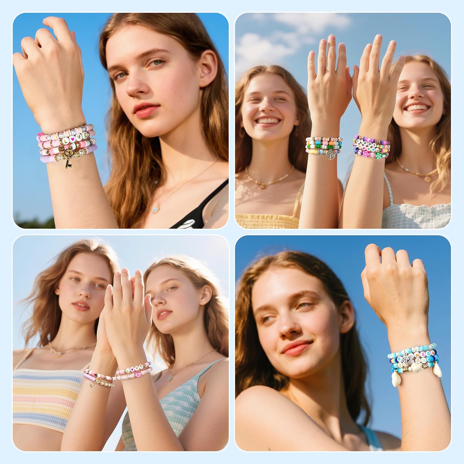 Gionlion 30,000 Pcs Clay Beads Bracelet Making Kit, 168 Colors 8 Boxes Flat Preppy Beads for Friendship Bracelets, Jewelry Kit with Pendant Charms Elastic String Crafts Arts Crafts Gifts - Image 8